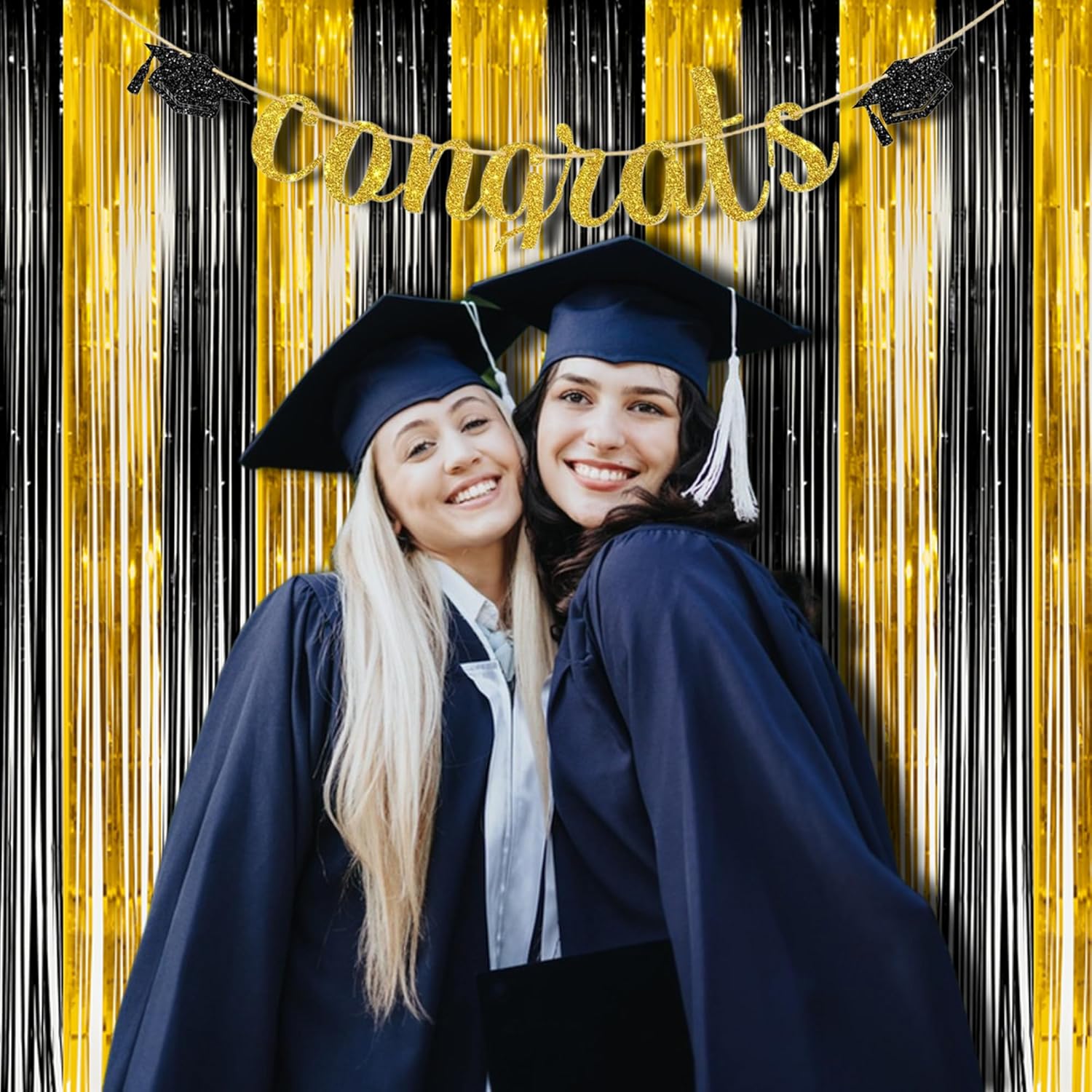 BRAVESHINE Black Gold Foil Curtains 2 Pack Photo Booth Backdrop