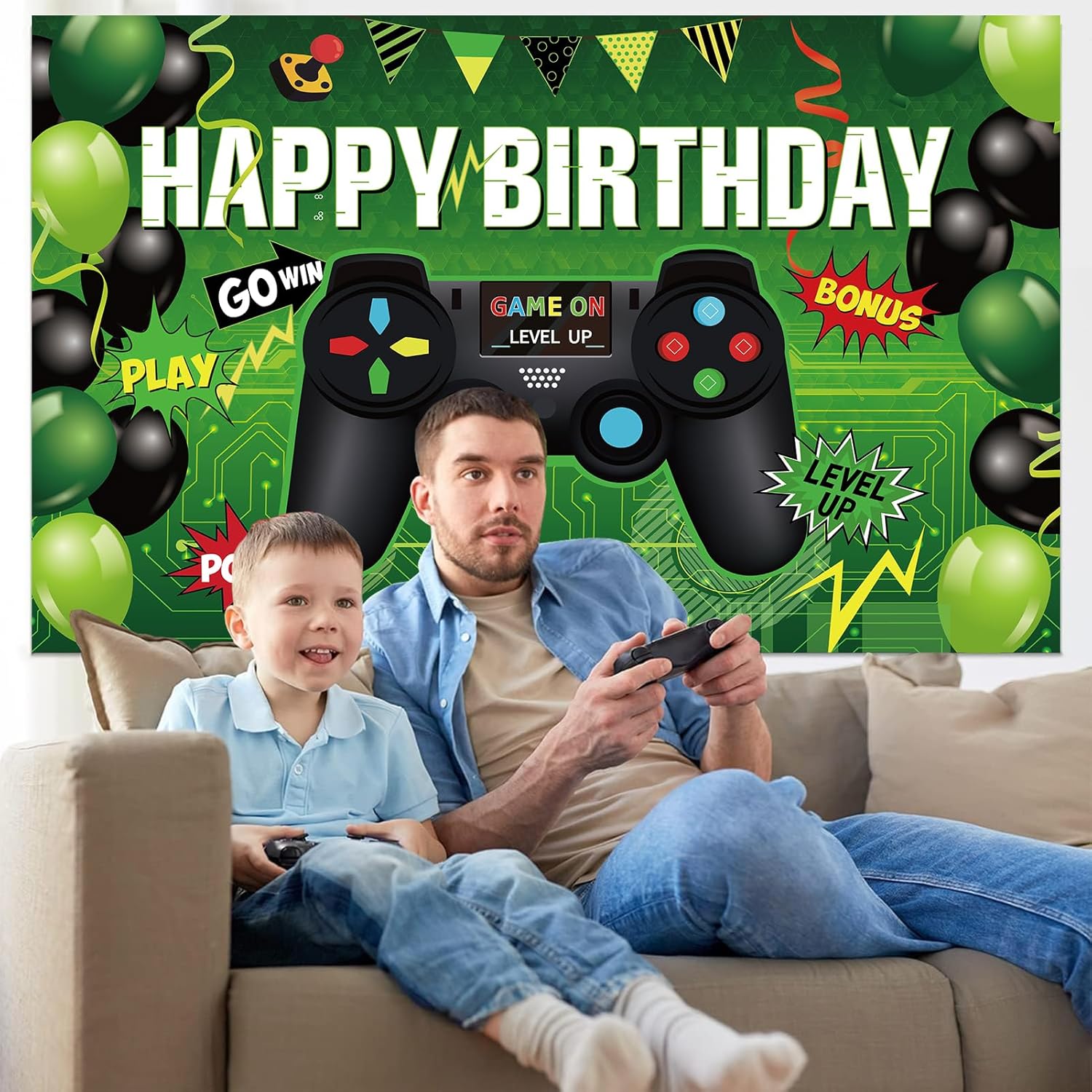 Level Up Gamer Birthday Party Backdrop 7x5ft