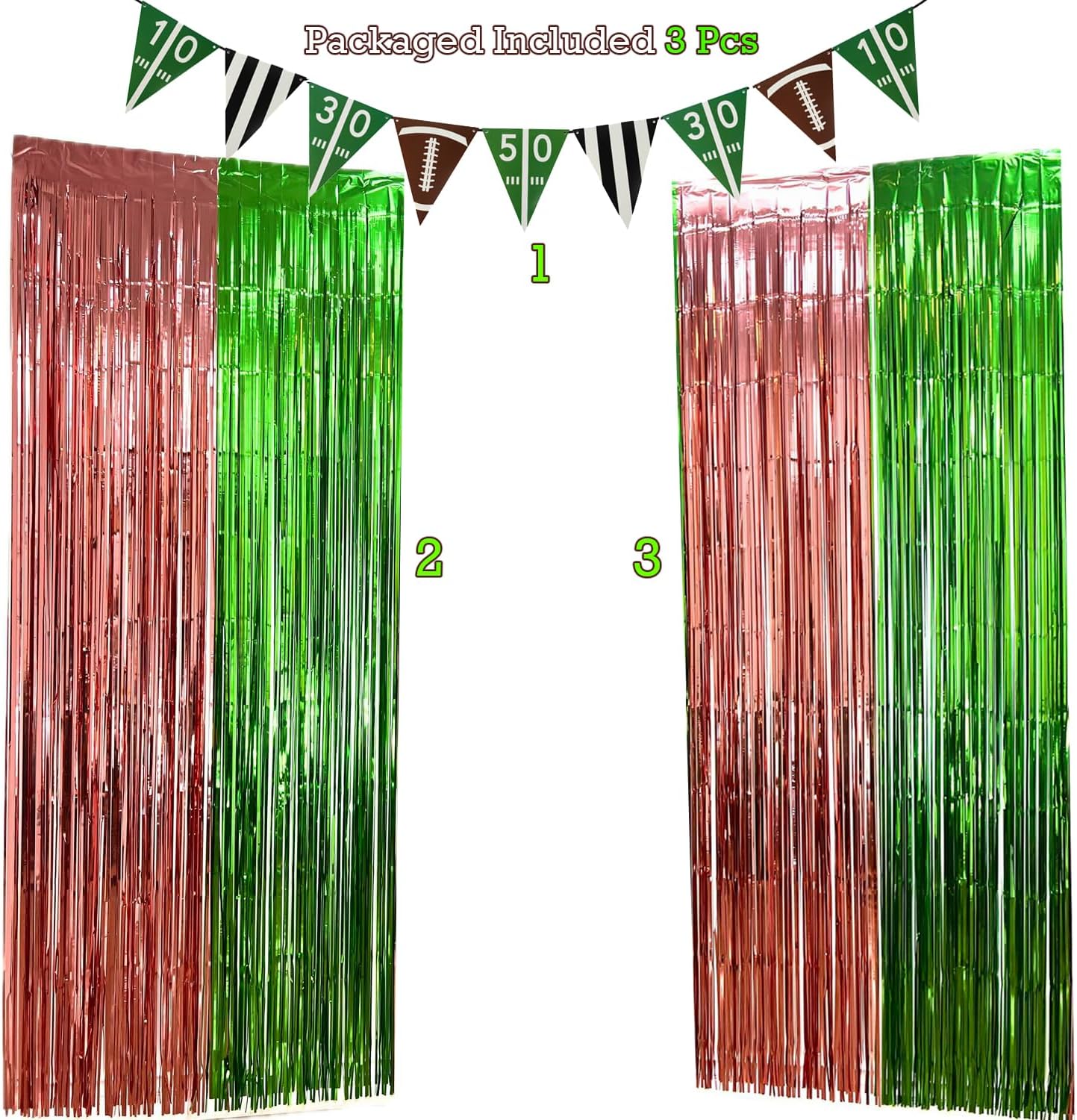 GiftExpress 3 Pk Football Fringe Curtain Decor