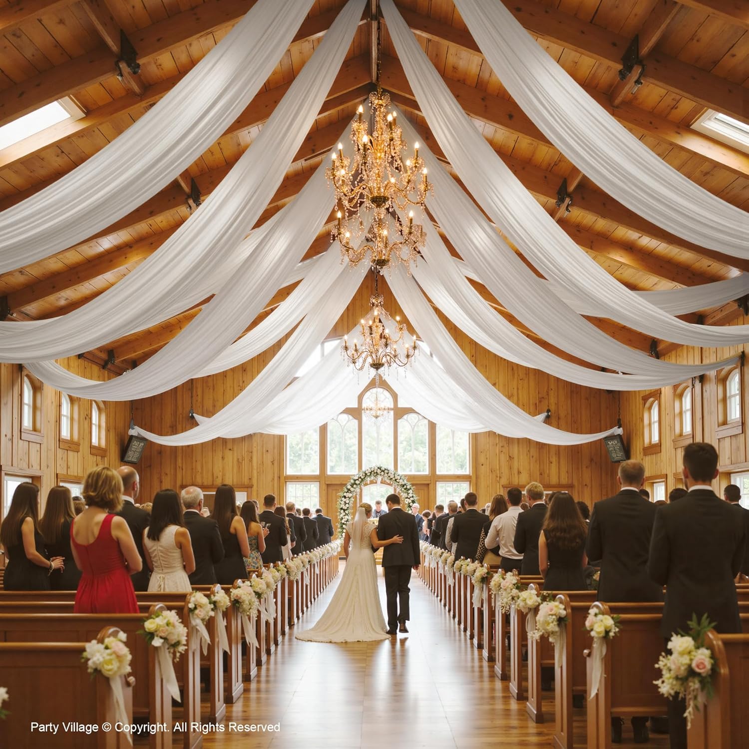 PartyVillage 20ft x 40ft White Ceiling Drapes 4 Panels