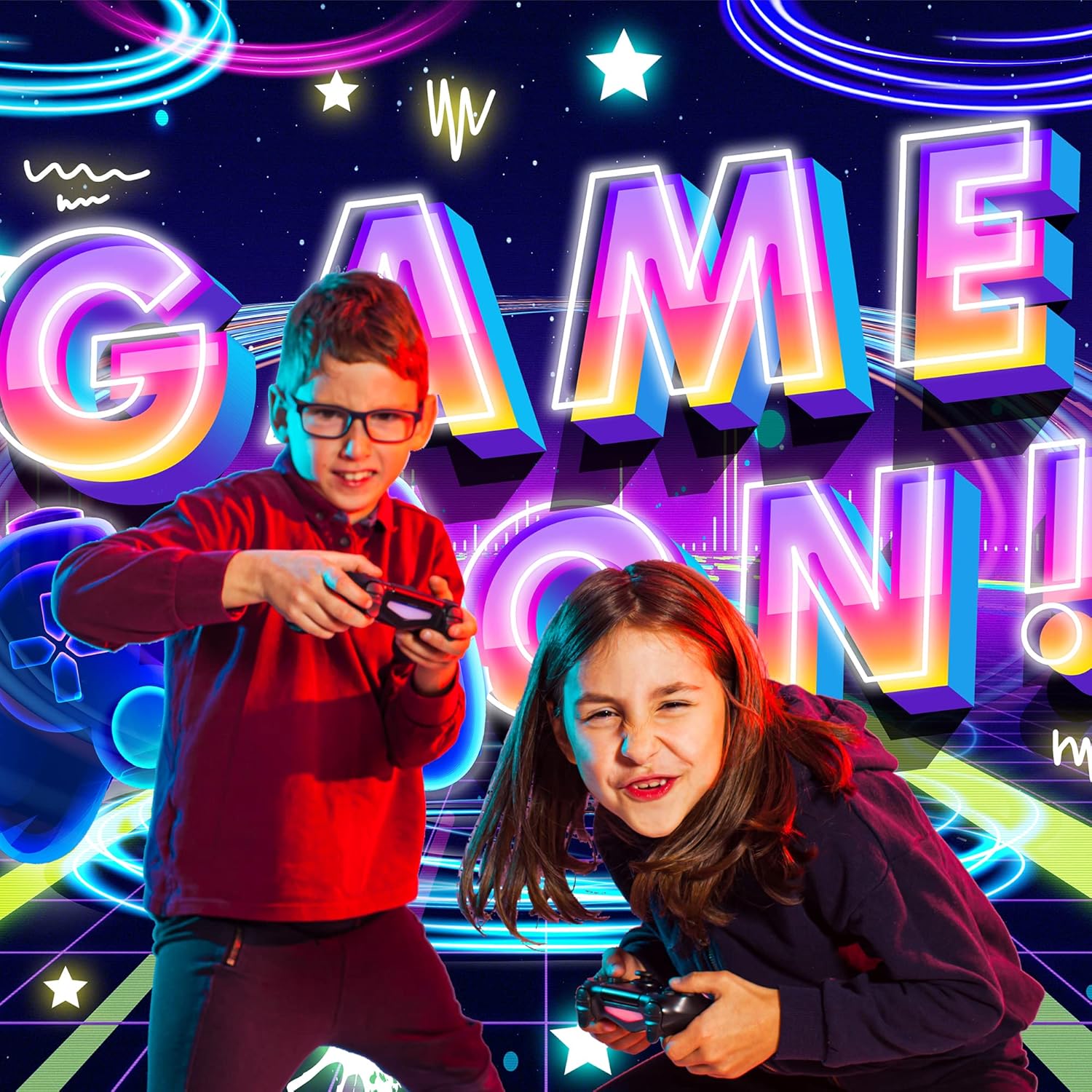 Neon Party Supplies Game On Backdrop for Kids