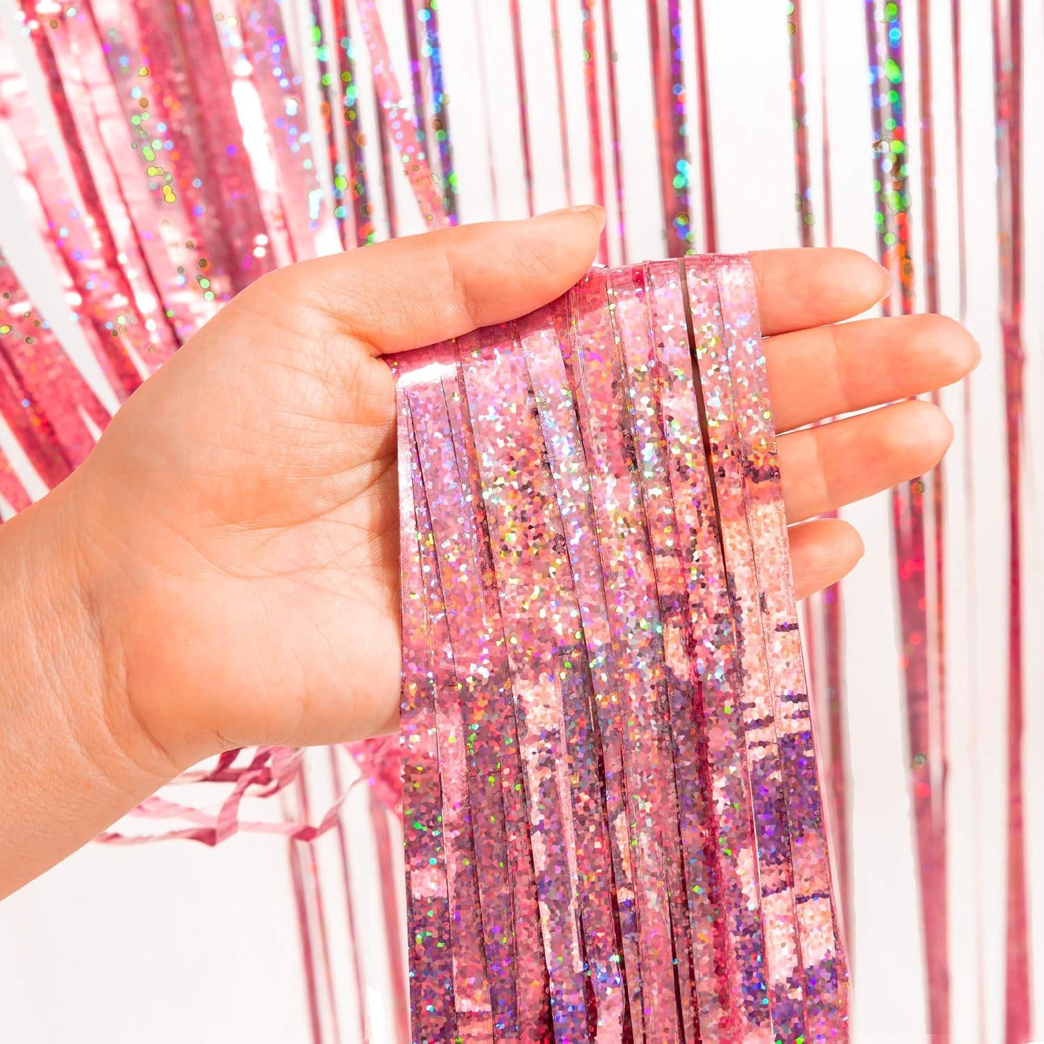 BraVeshine Rose-Gold Tinsel Curtain Backdrop - 2Pcs 32x82ft