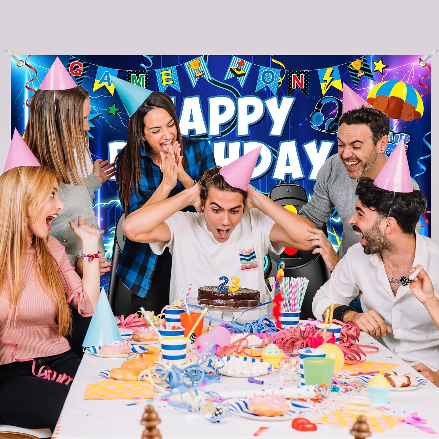 Avezano Gaming Birthday Party Backdrop 7x5ft