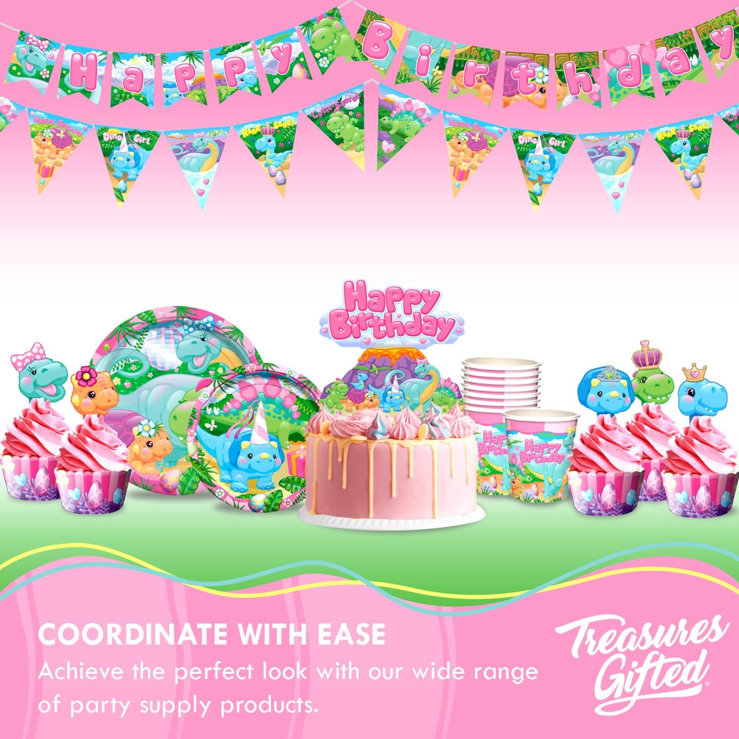 Treasures Gifted Girl Dinosaur Birthday Backdrop