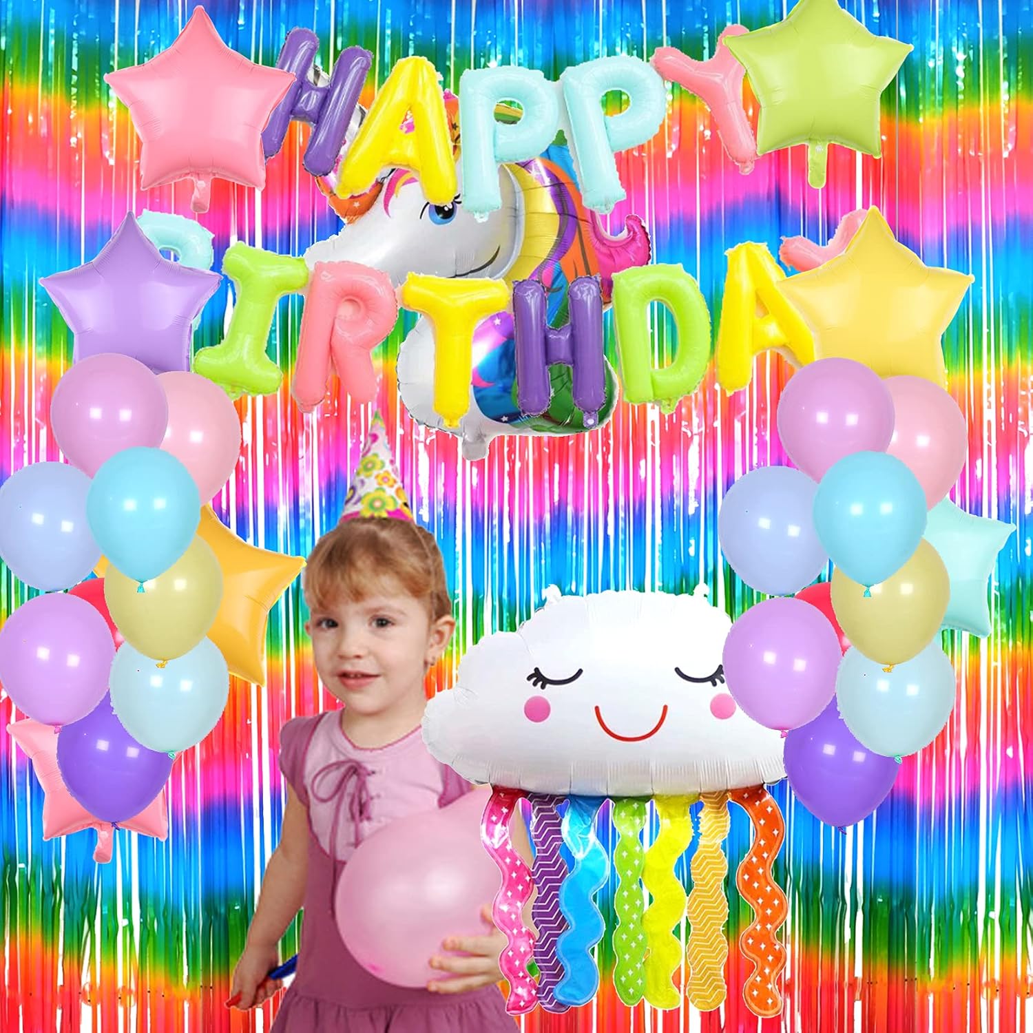 3 Pack Rainbow Metallic Tinsel Curtains for Party Decorations