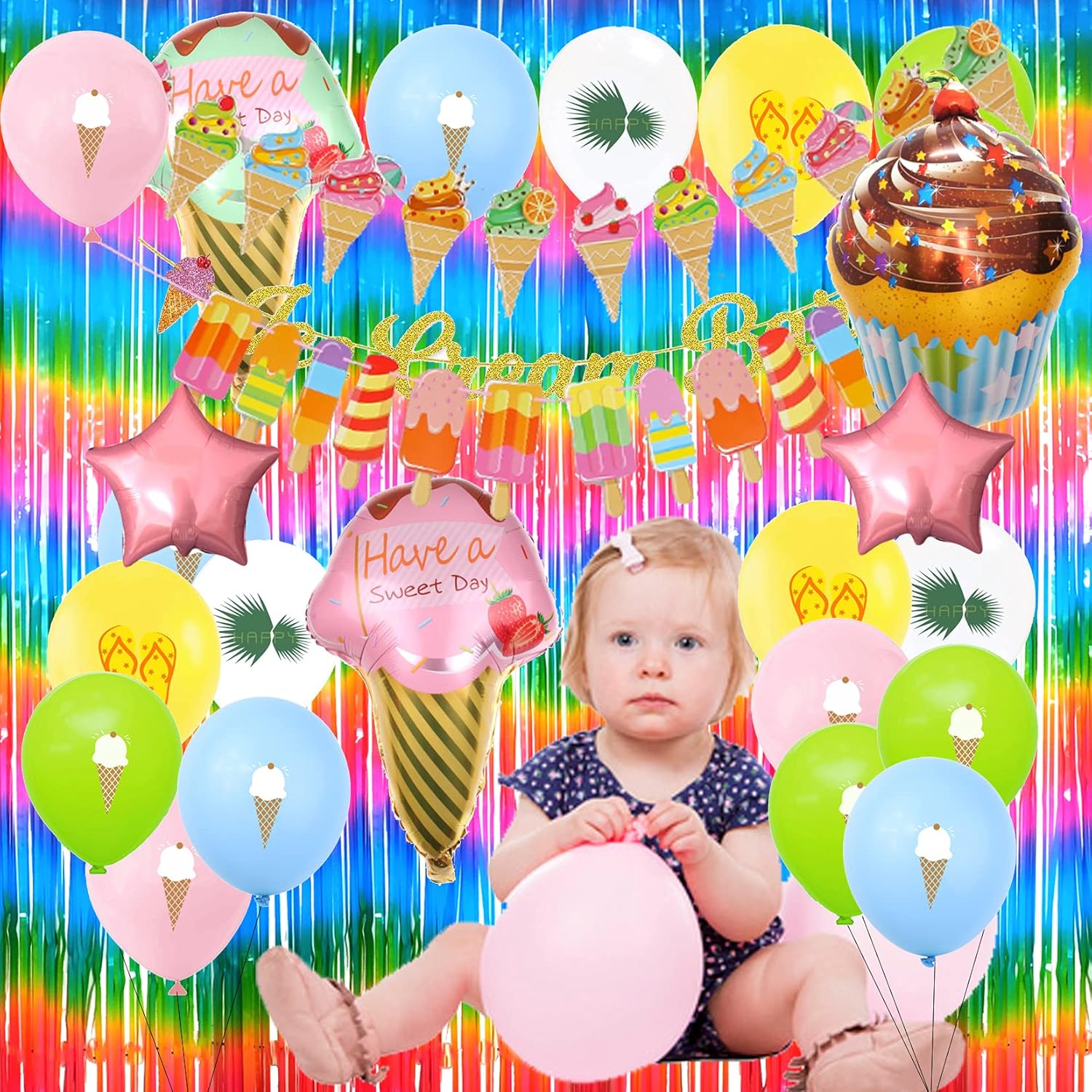 3 Pack Rainbow Metallic Tinsel Curtains for Party Decorations