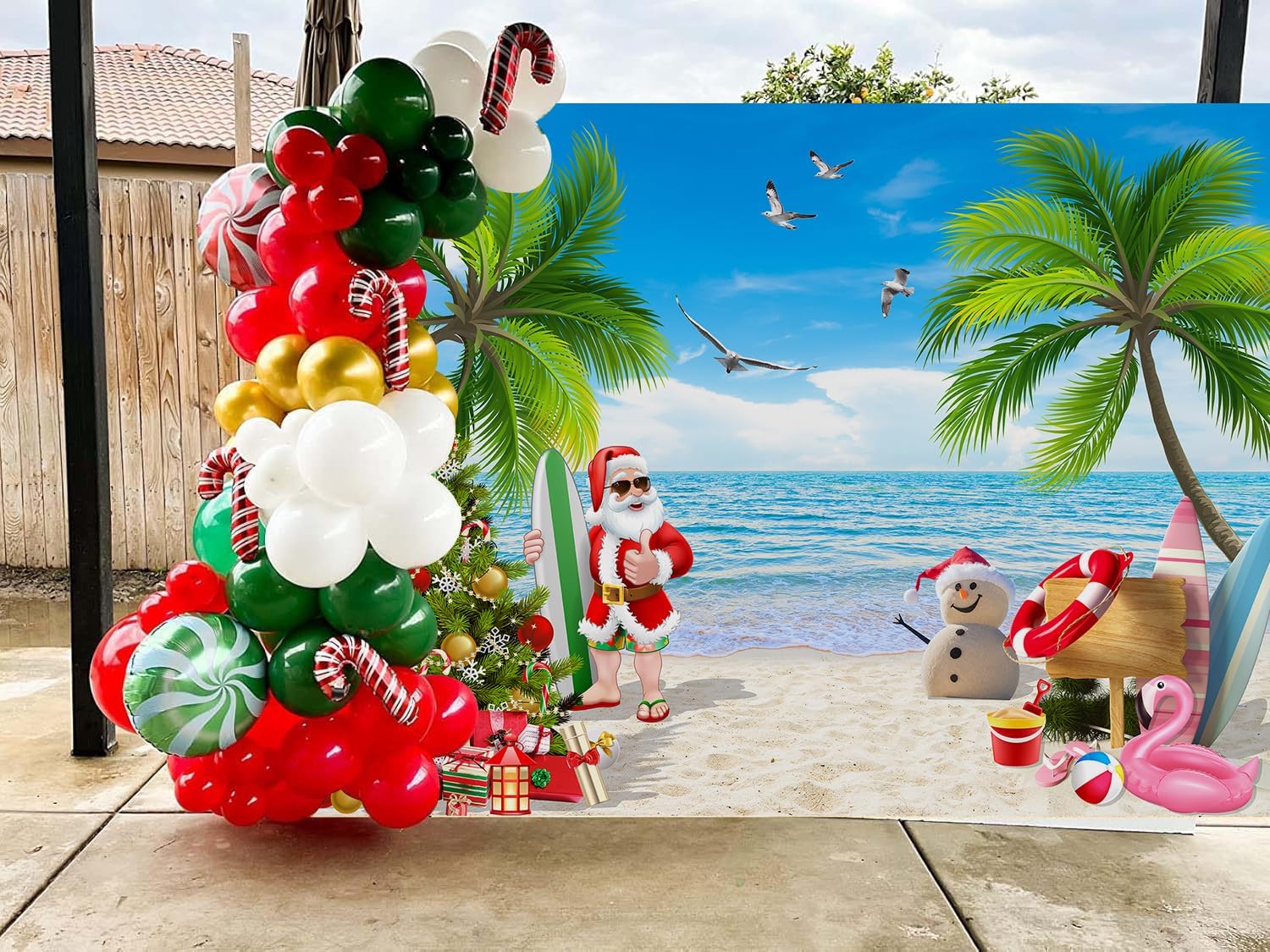 8x6 FT Summer Beach Christmas Party Backdrop