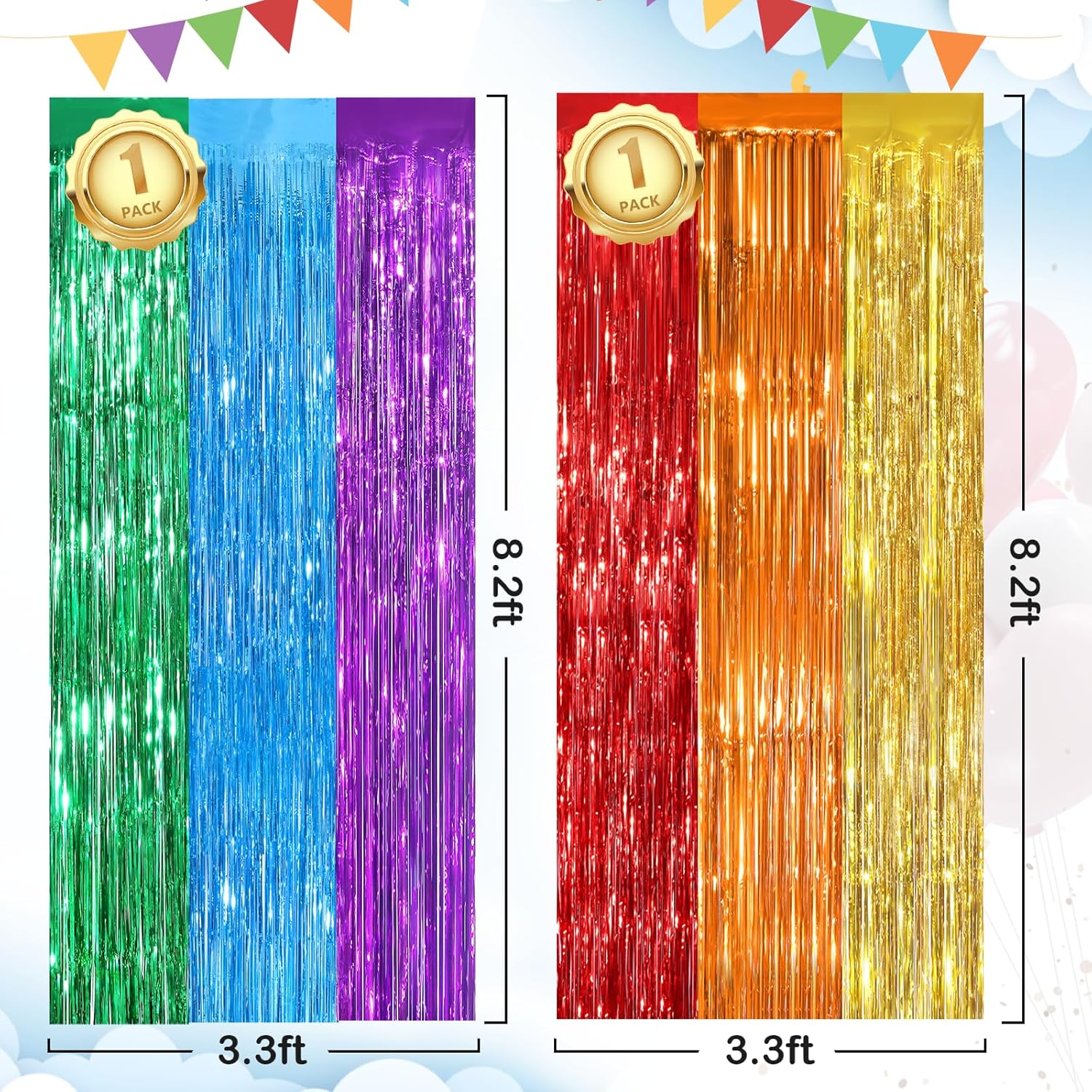 Rainbow Foil Curtain Streamers 2 Pack for Parties