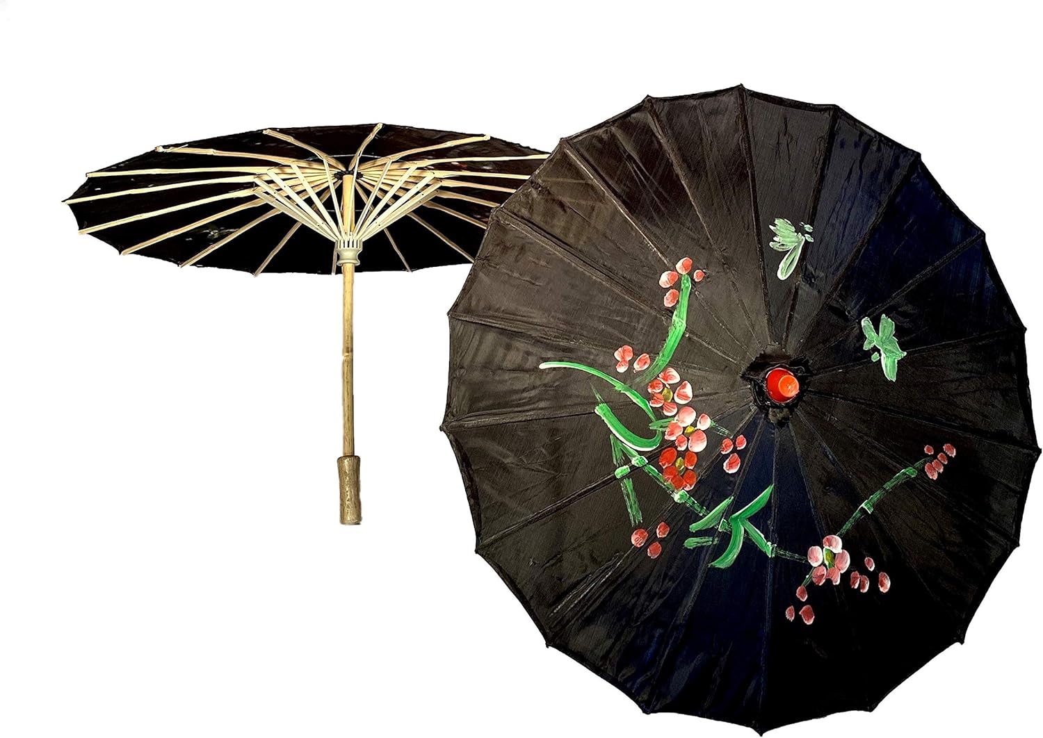 TJ Global 33 Bamboo Parasol Umbrellas Pack of 2 Black