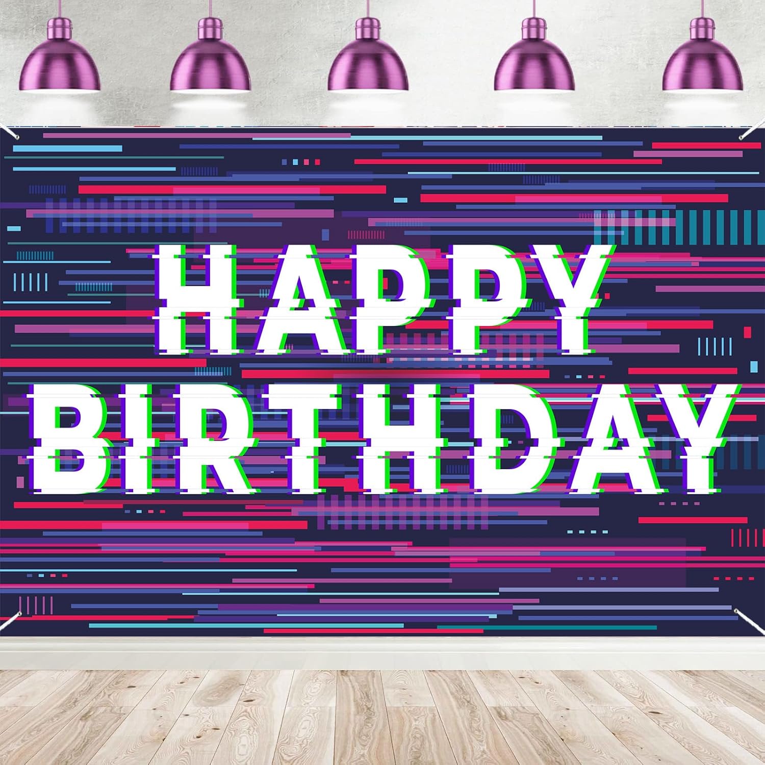 Pixel Art Birthday Holographic Banner Decor