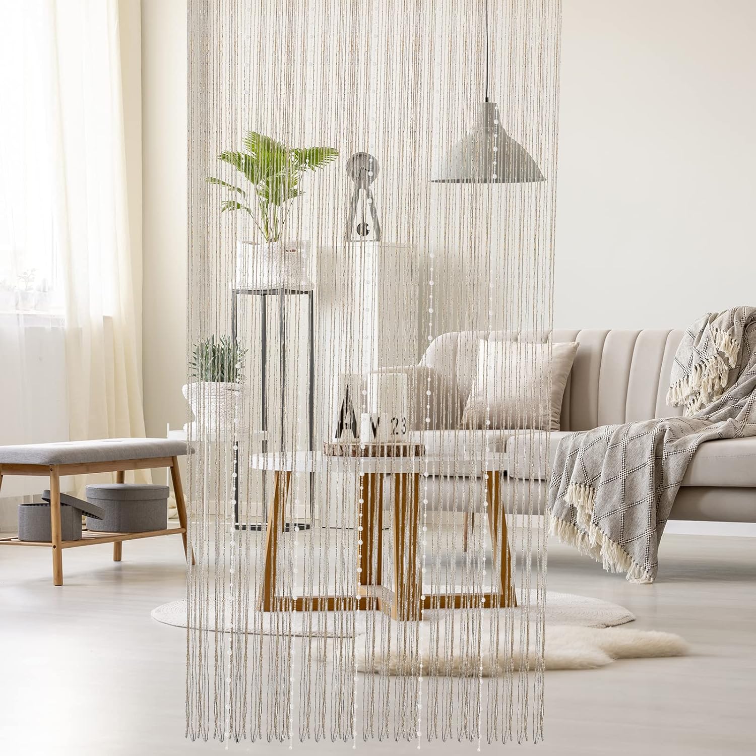 Champagne Beaded String Curtain for Doorway 36x77 Inch