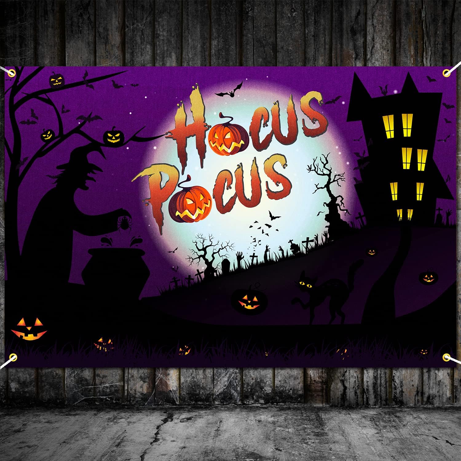 Halloween Backdrop Banner Pumpkin Witch Castle Theme Purple