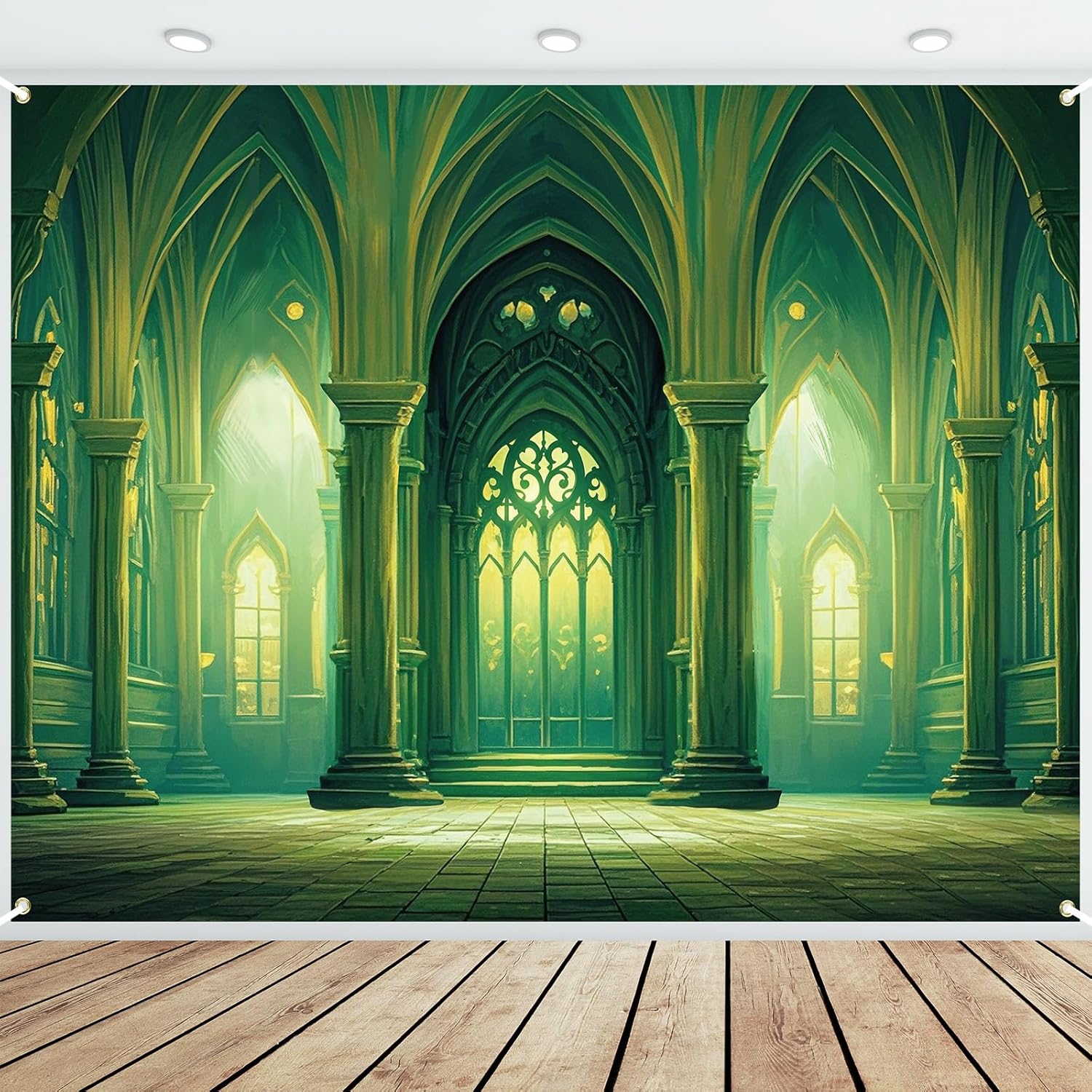 Tranqun Green Castle Backdrop for Party Decorations