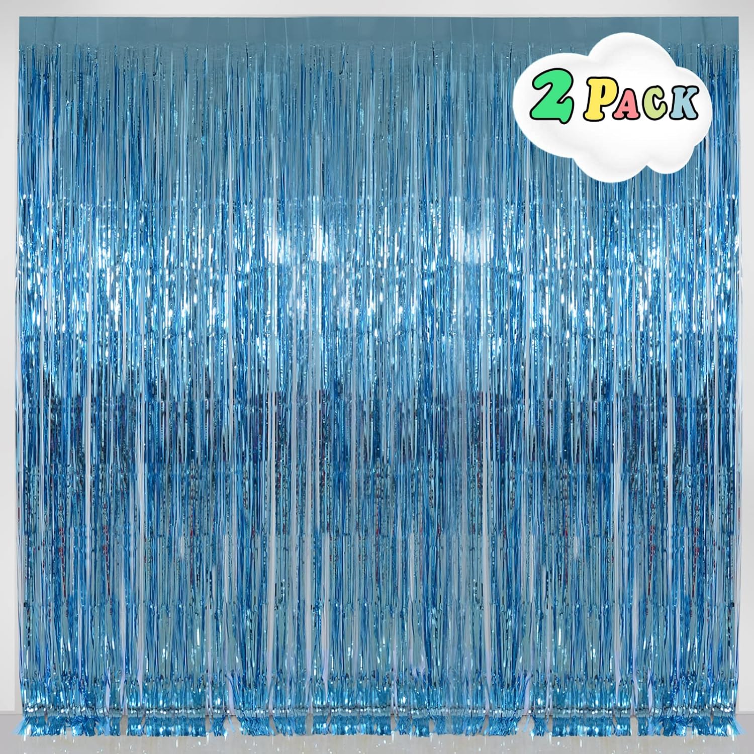Light Blue Foil Fringe Curtains Party Decorations Pack of 2