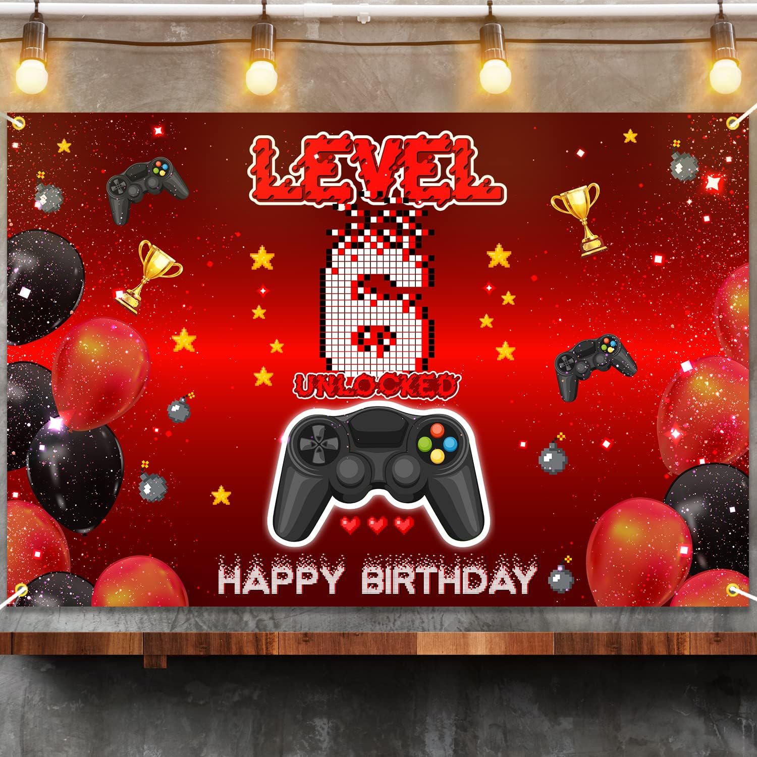Level 6 Unlocked Birthday Backdrop Banner Decor