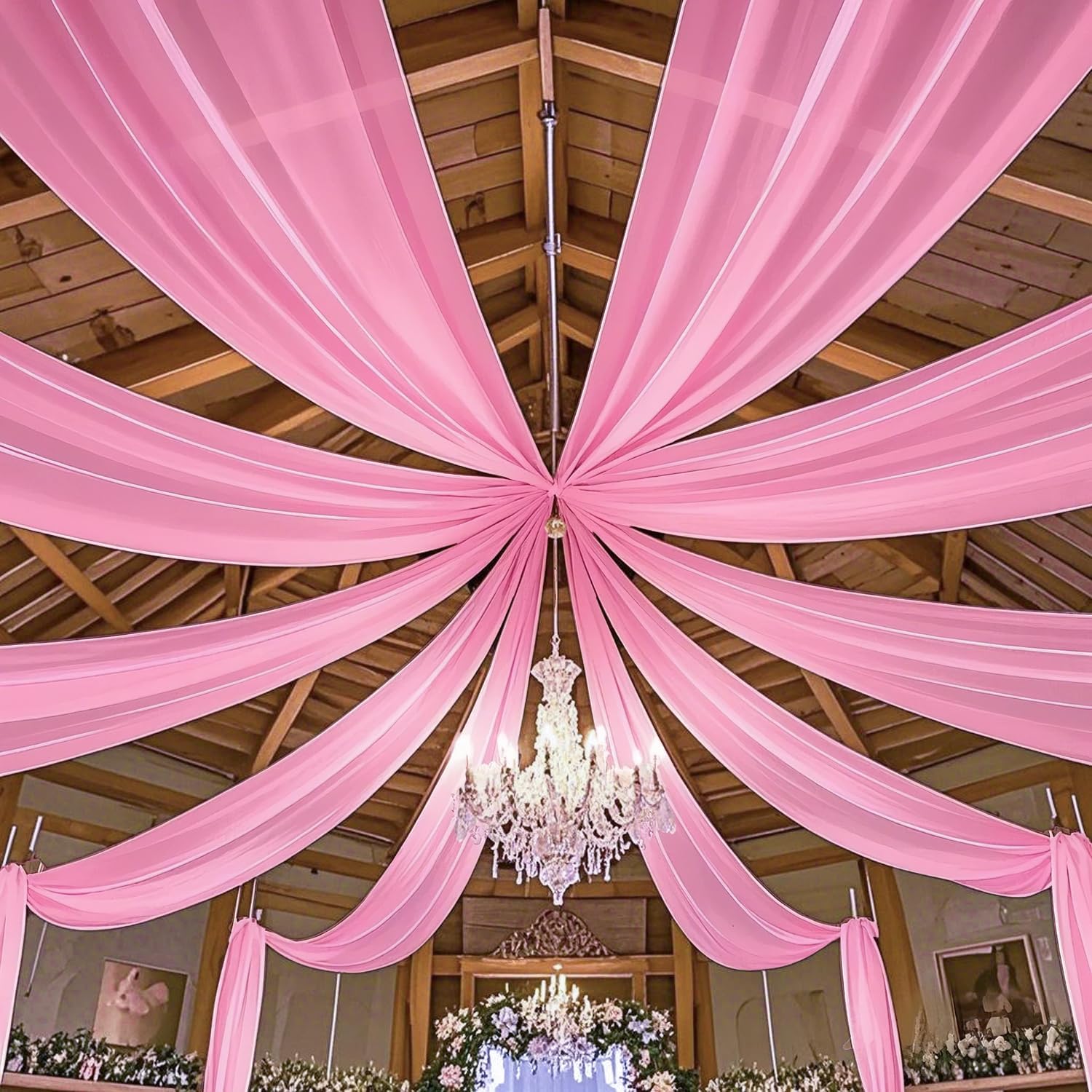 MODFUNS Pink Chiffon Ceiling Drapes 2 Panels 5x20 FT for Wedding Backdrop