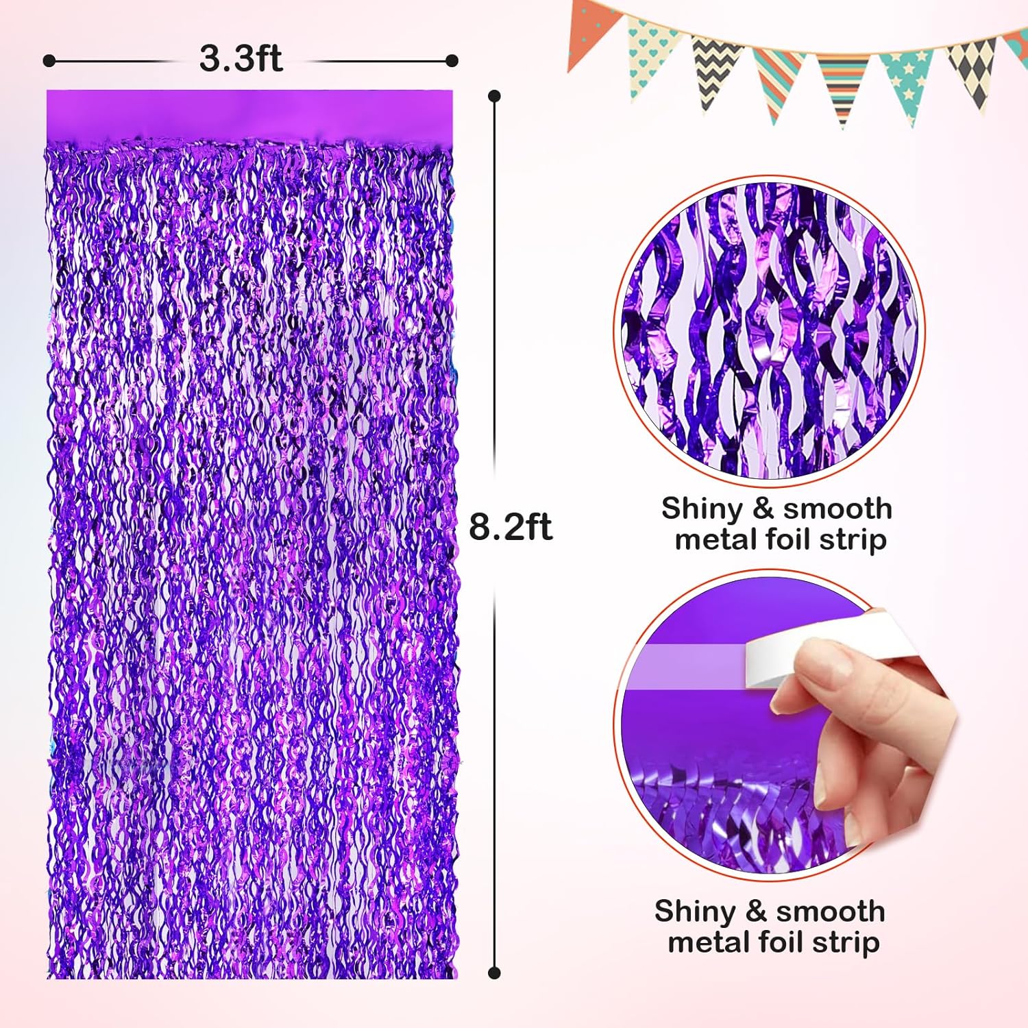 Wavy Purple Metallic Tinsel Foil Curtains 2 Pack