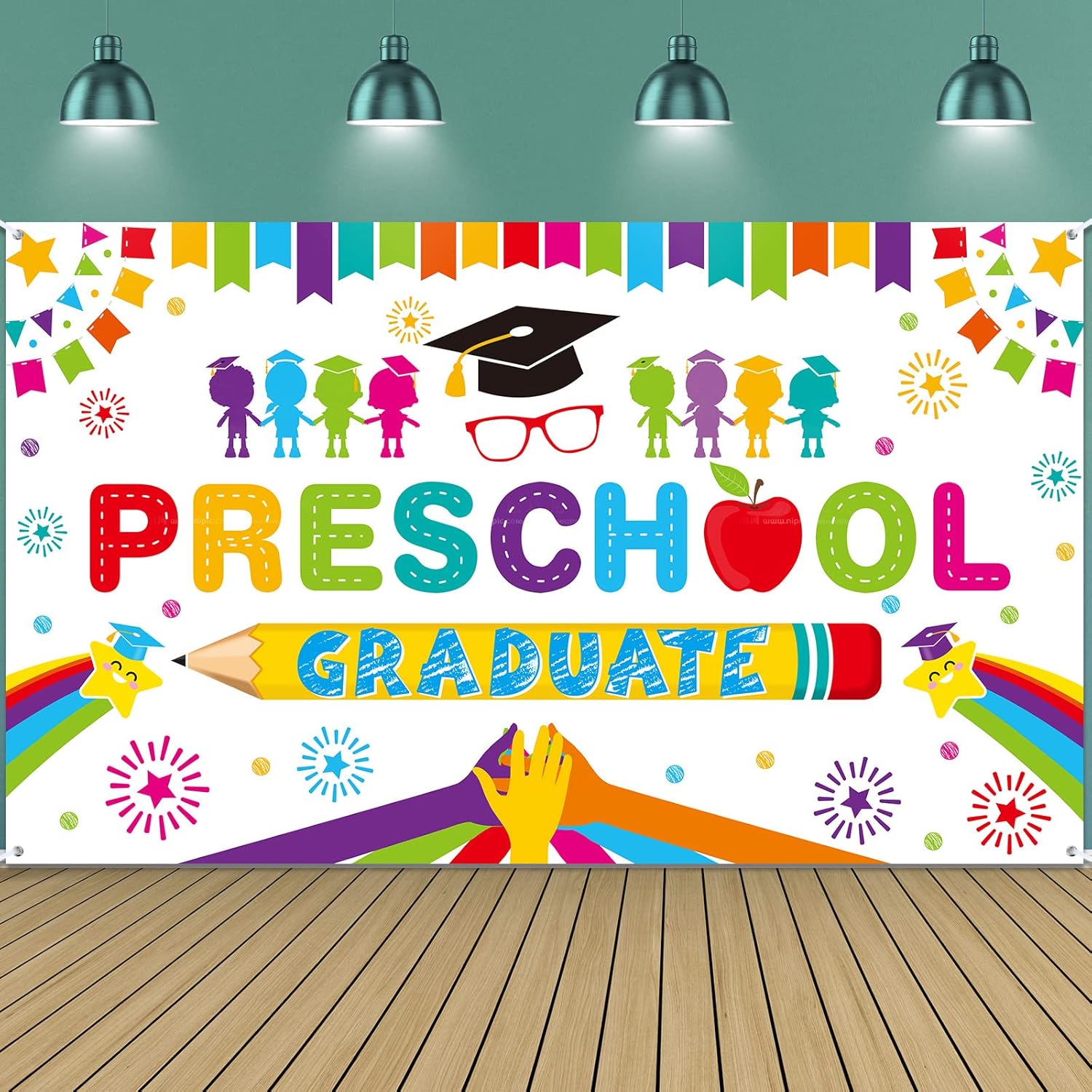 Tudomro Preschool Graduation Backdrop Banner 728 x 433 in White
