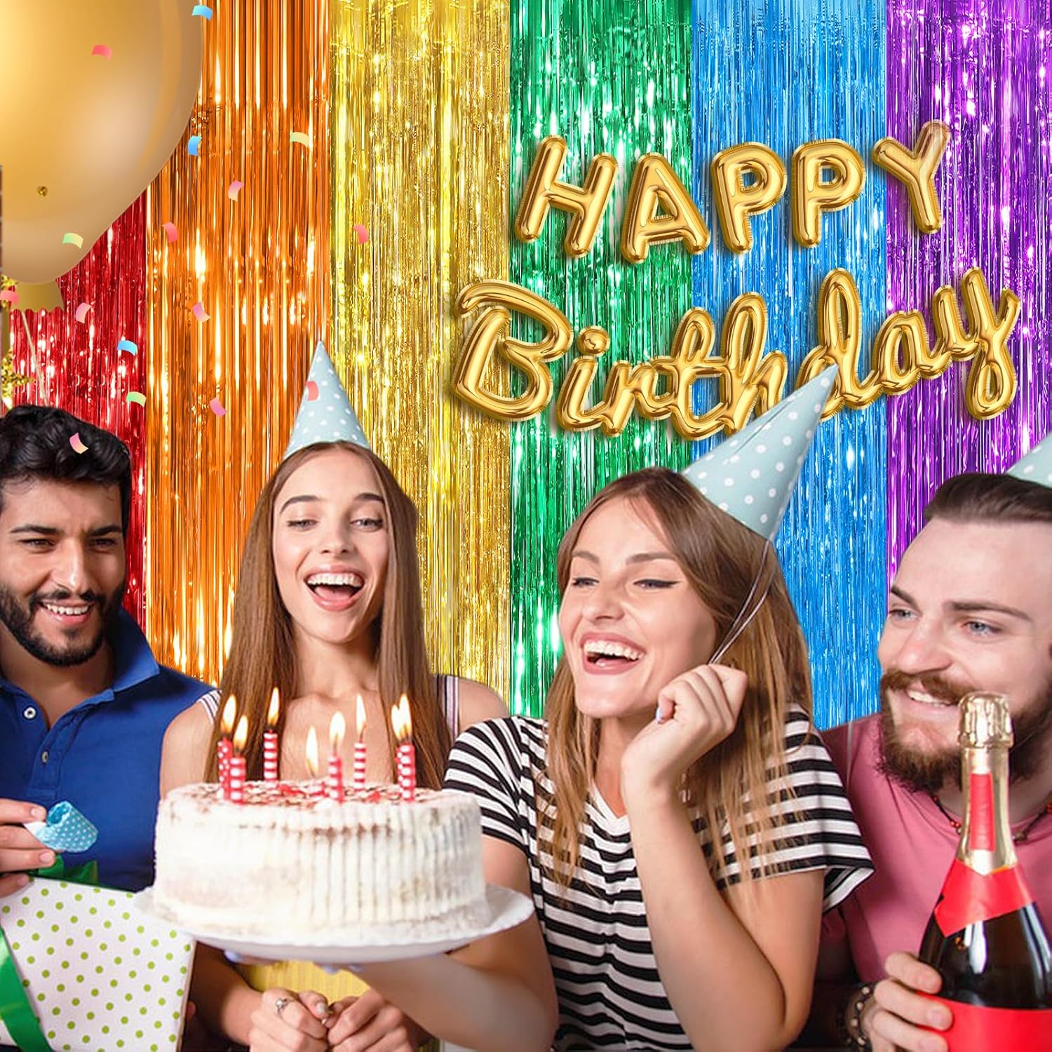Rainbow Foil Curtain Streamers 2 Pack for Parties