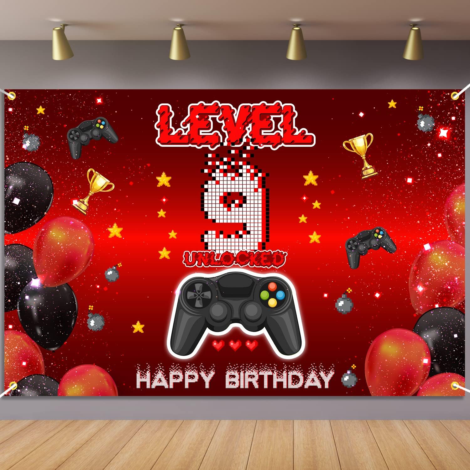 Level 9 Unlocked Birthday Backdrop Banner Decor Sign