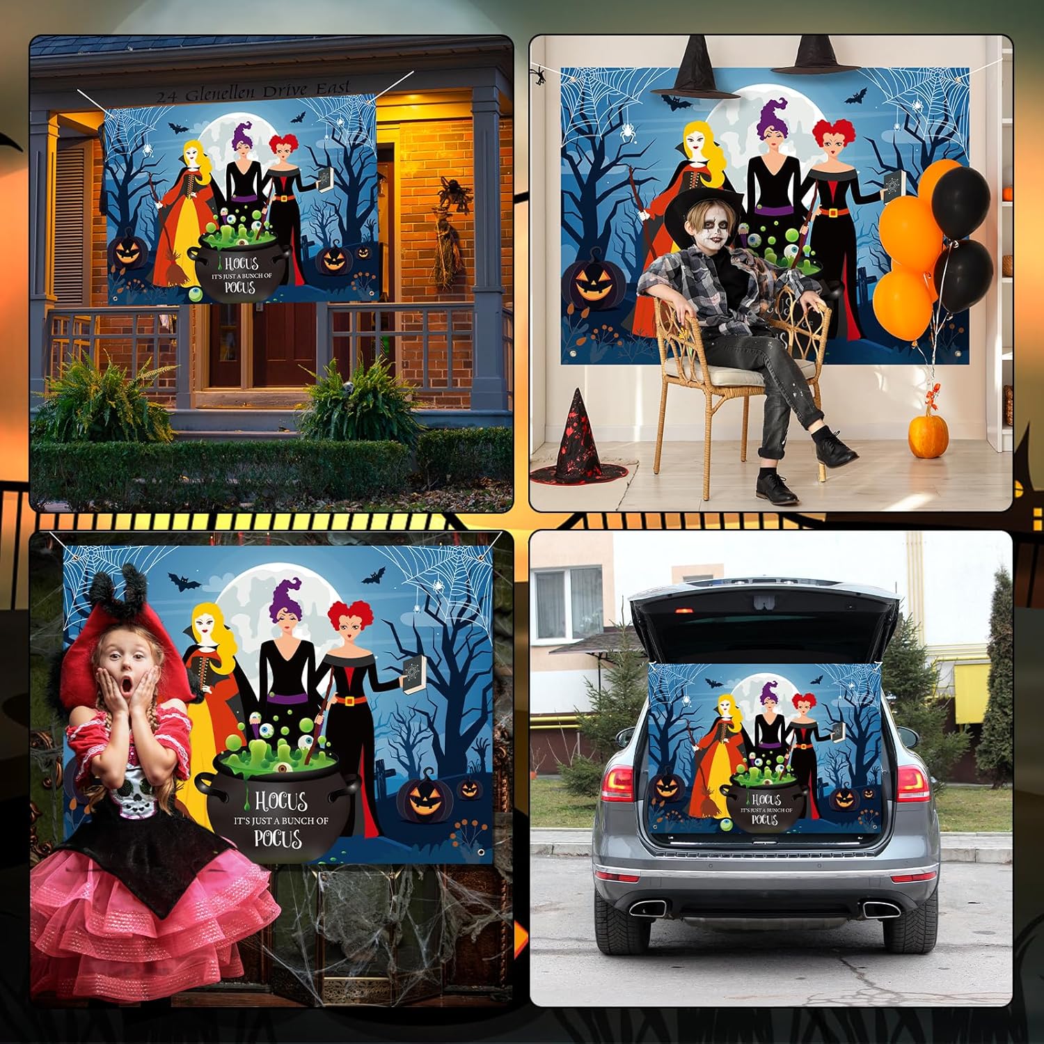Halloween Car Decorations Kit Witch Themed Backdrop