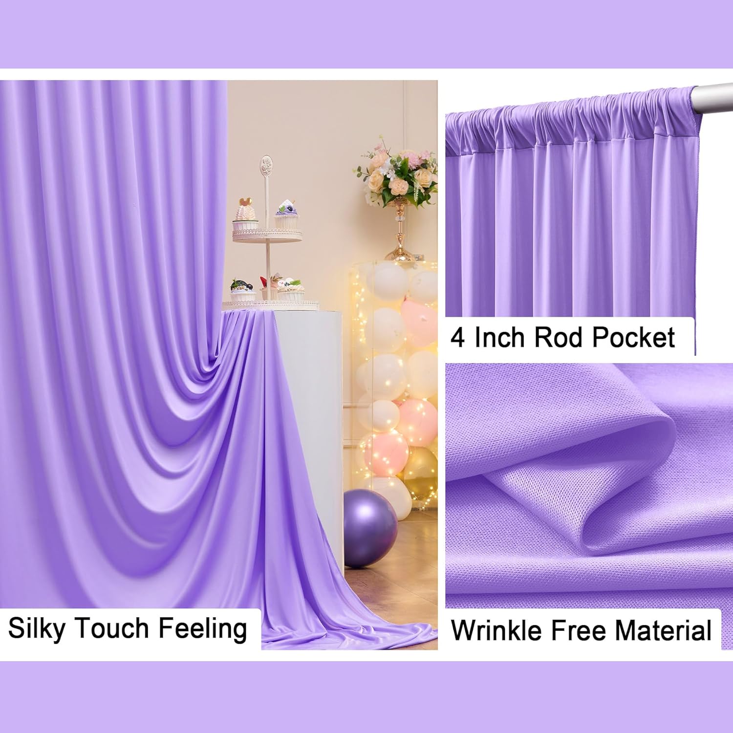 30ft x 10ft Lavender Wrinkle-Free Backdrop Drapes