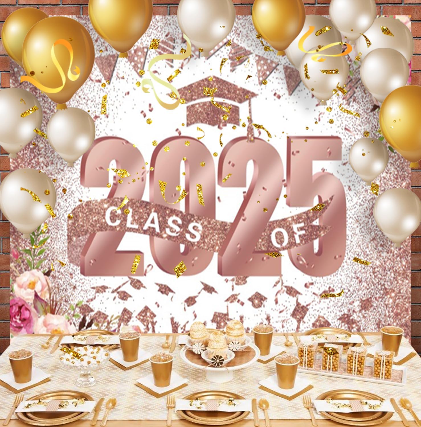 Graduation Class of 2025 Pink Floral Photo Backdrop 10x8ft Vinyl