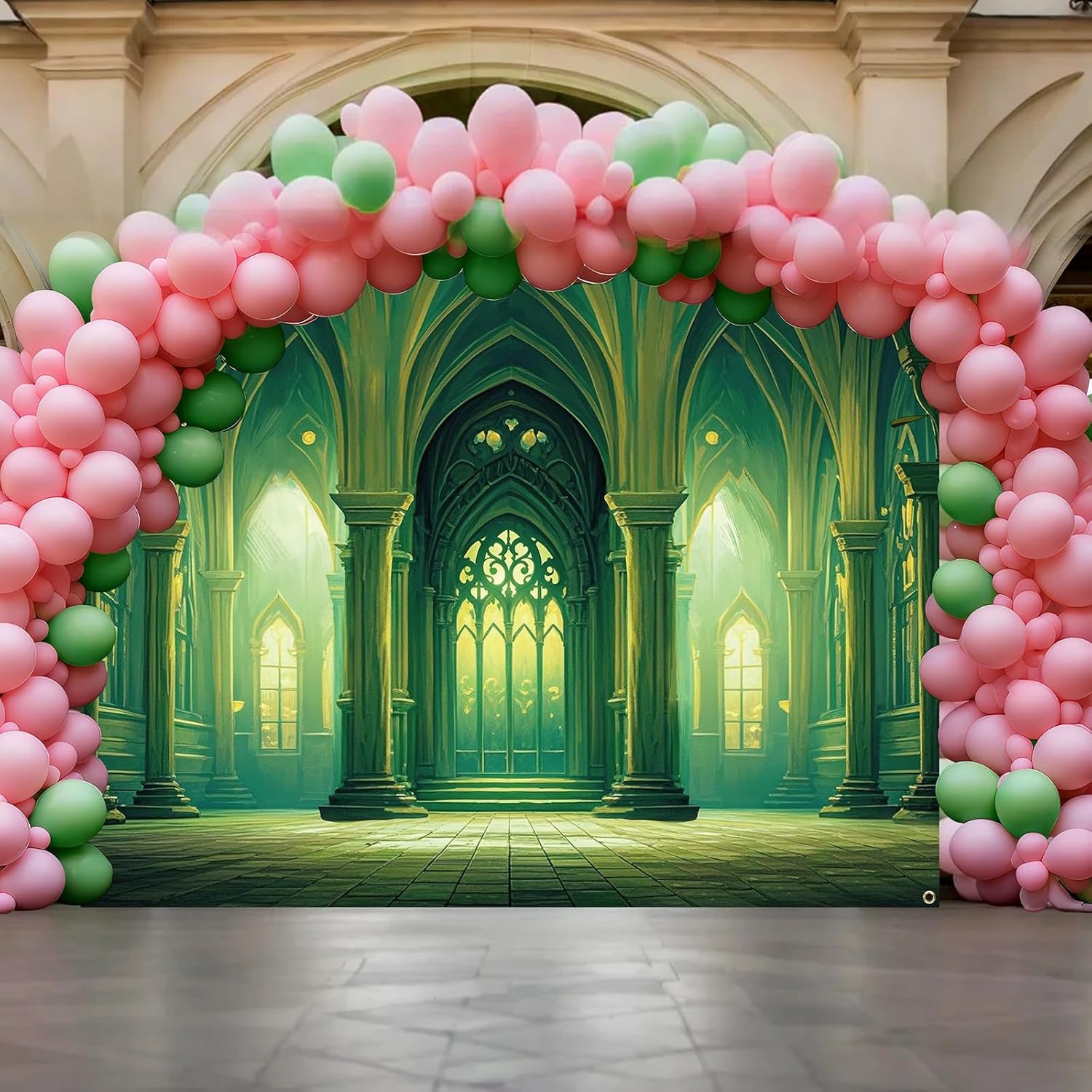 Tranqun Green Castle Backdrop for Party Decorations