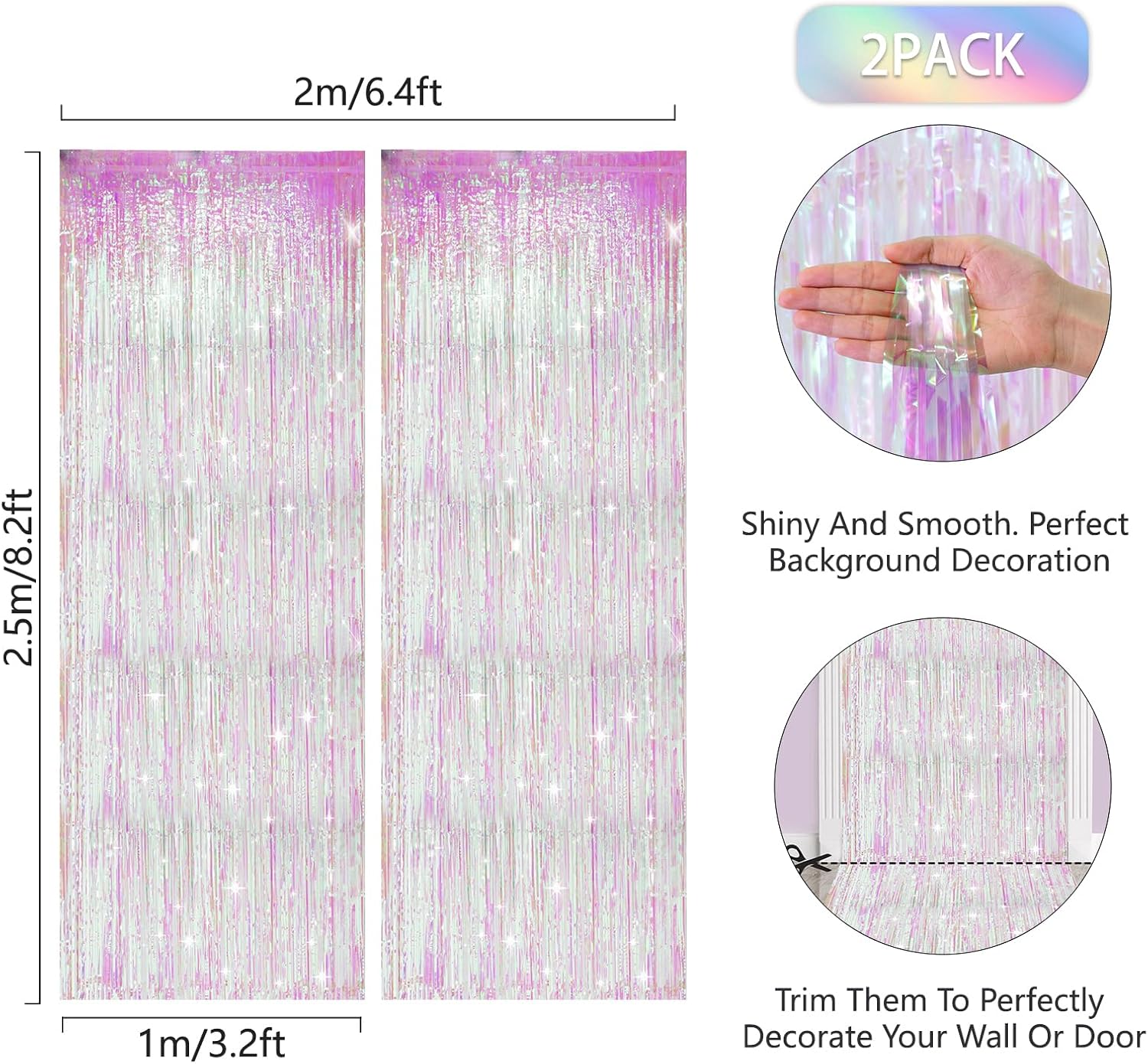 Anwyll Iridescent Pink Metallic Foil Fringe Backdrop Curtains 2 Pack