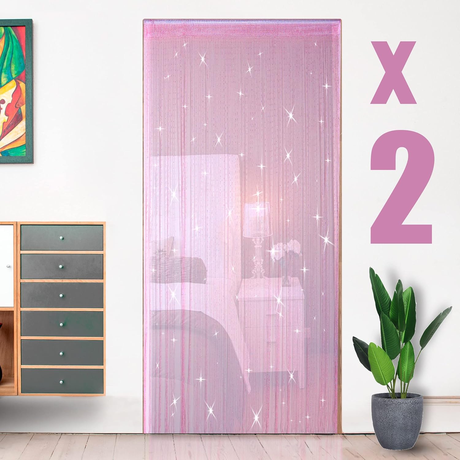 Hysenm 2 Pack Glitter String Curtains 39x79 Inch