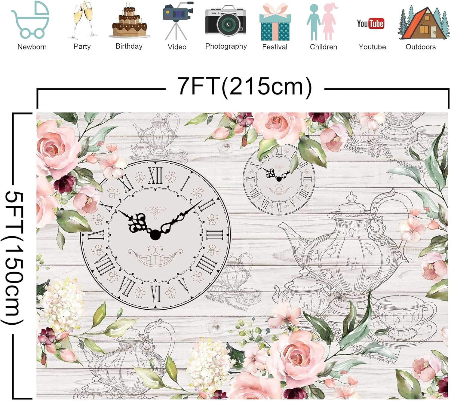 LIVUCEE 7x5ft Polyester Rustic Floral Backdrop for Parties and Photo Booths