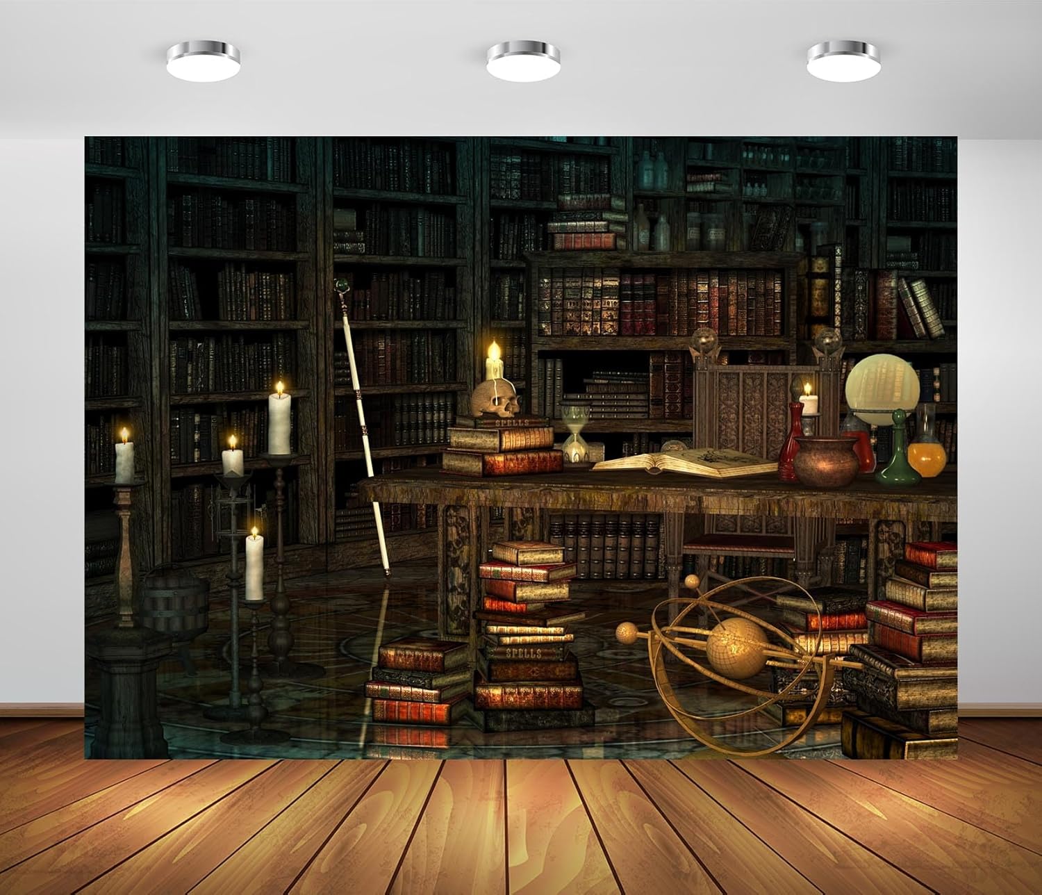 BELECO 7x5ft Medieval Library Backdrop for Halloween Party Decorations
