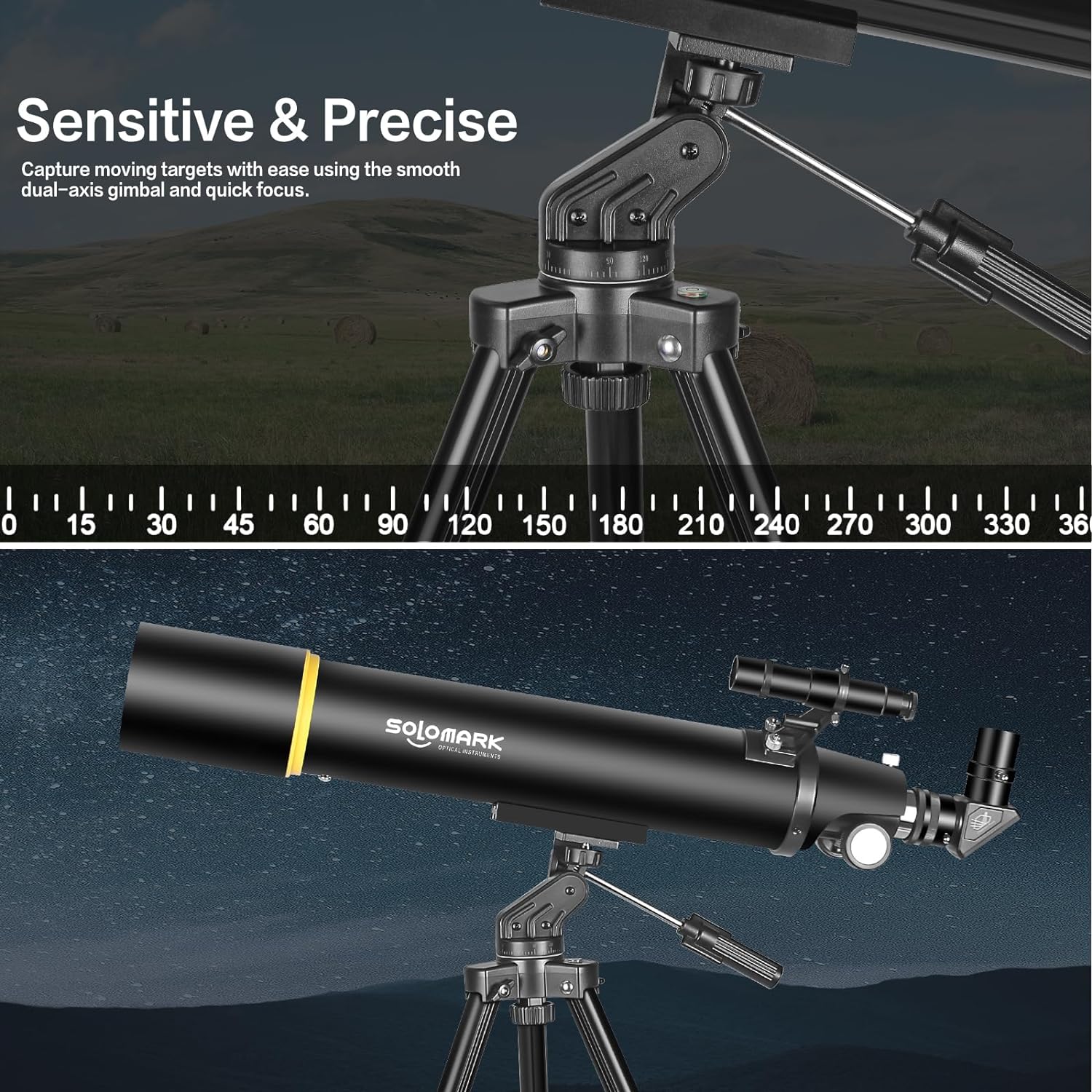 SOLOMARK 80mm Aperture Refractor Telescope for Adults Kids and Beginners