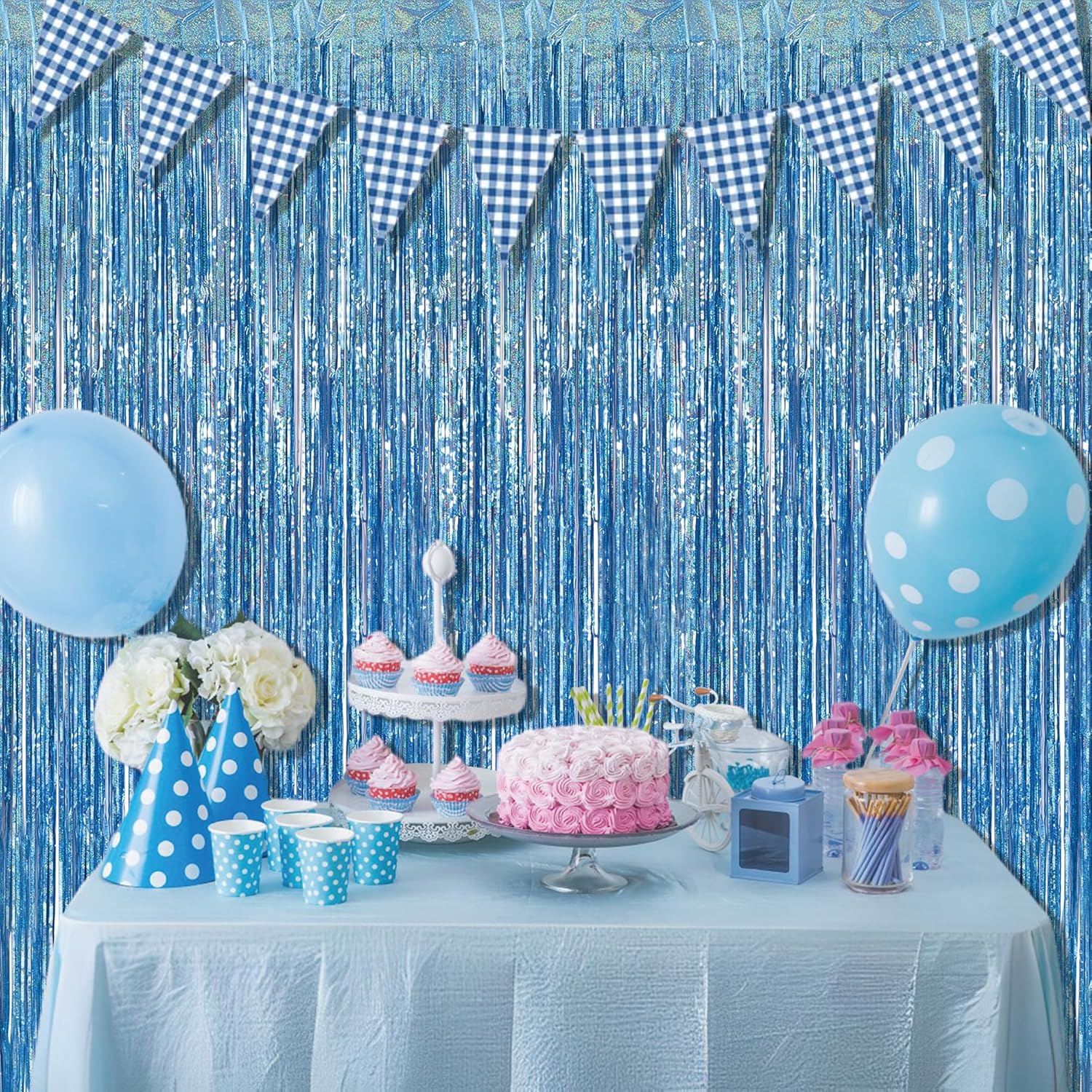 Braveshine Light Blue Tinsel Foil Curtains 2Pcs