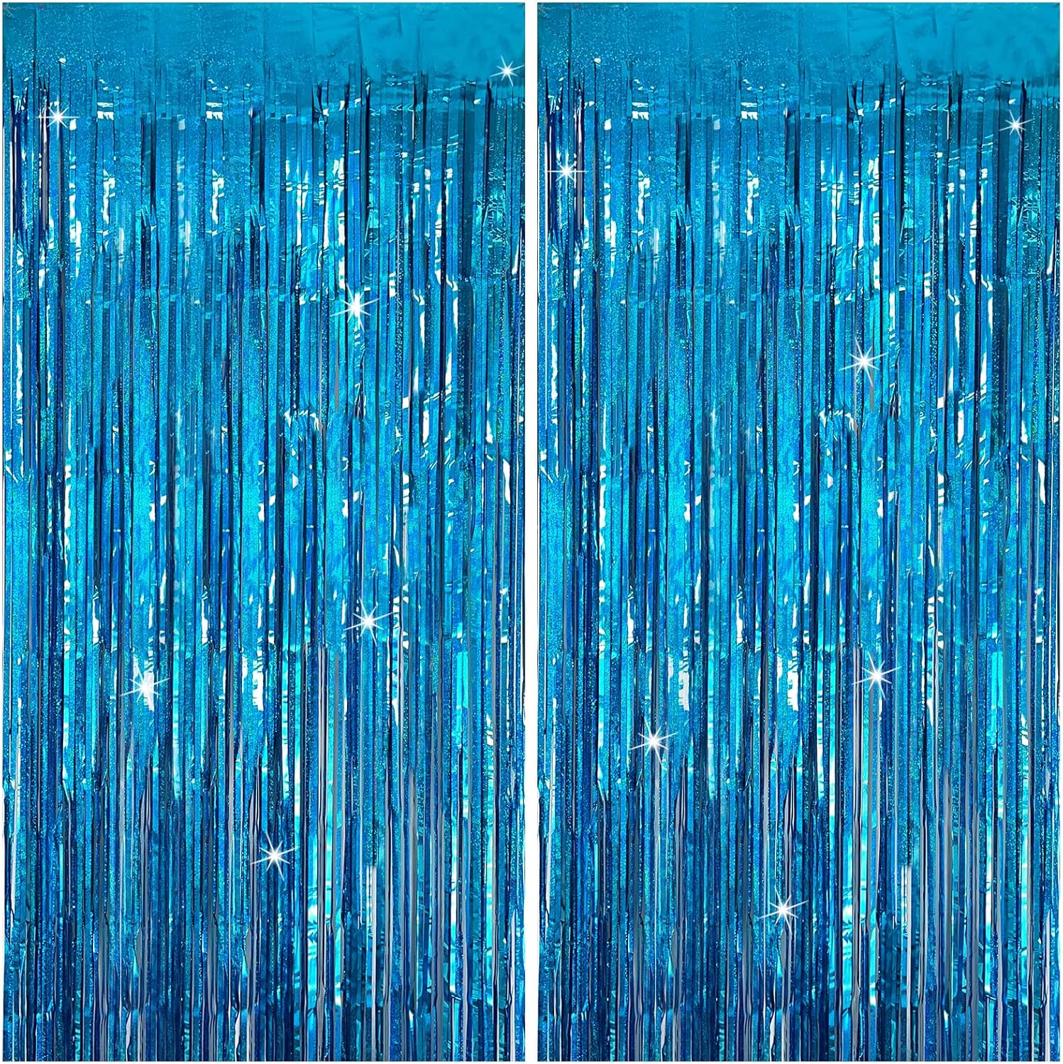 KEJ Tinsel Curtain Backdrop Blue 2 Packs Birthday Decorations