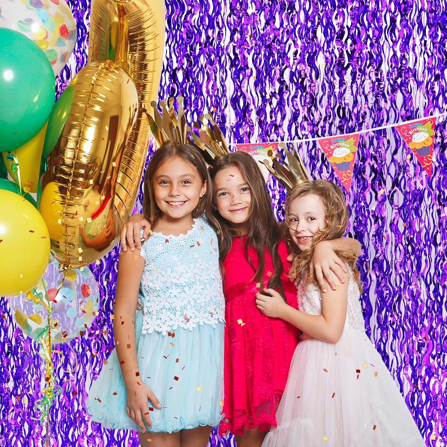 Wavy Purple Metallic Tinsel Foil Curtains 2 Pack