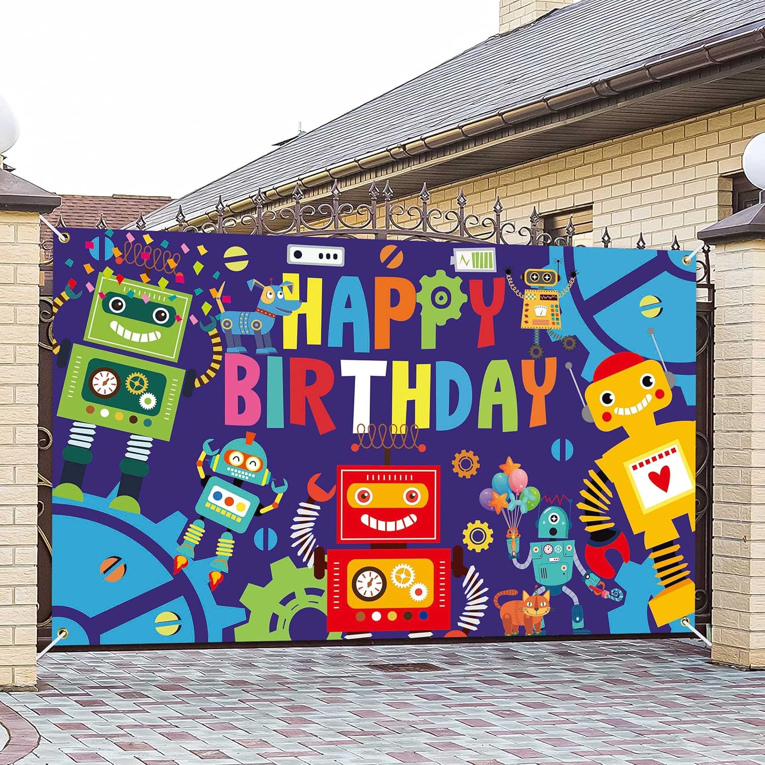 Robot Birthday Party Backdrop 59x36ft
