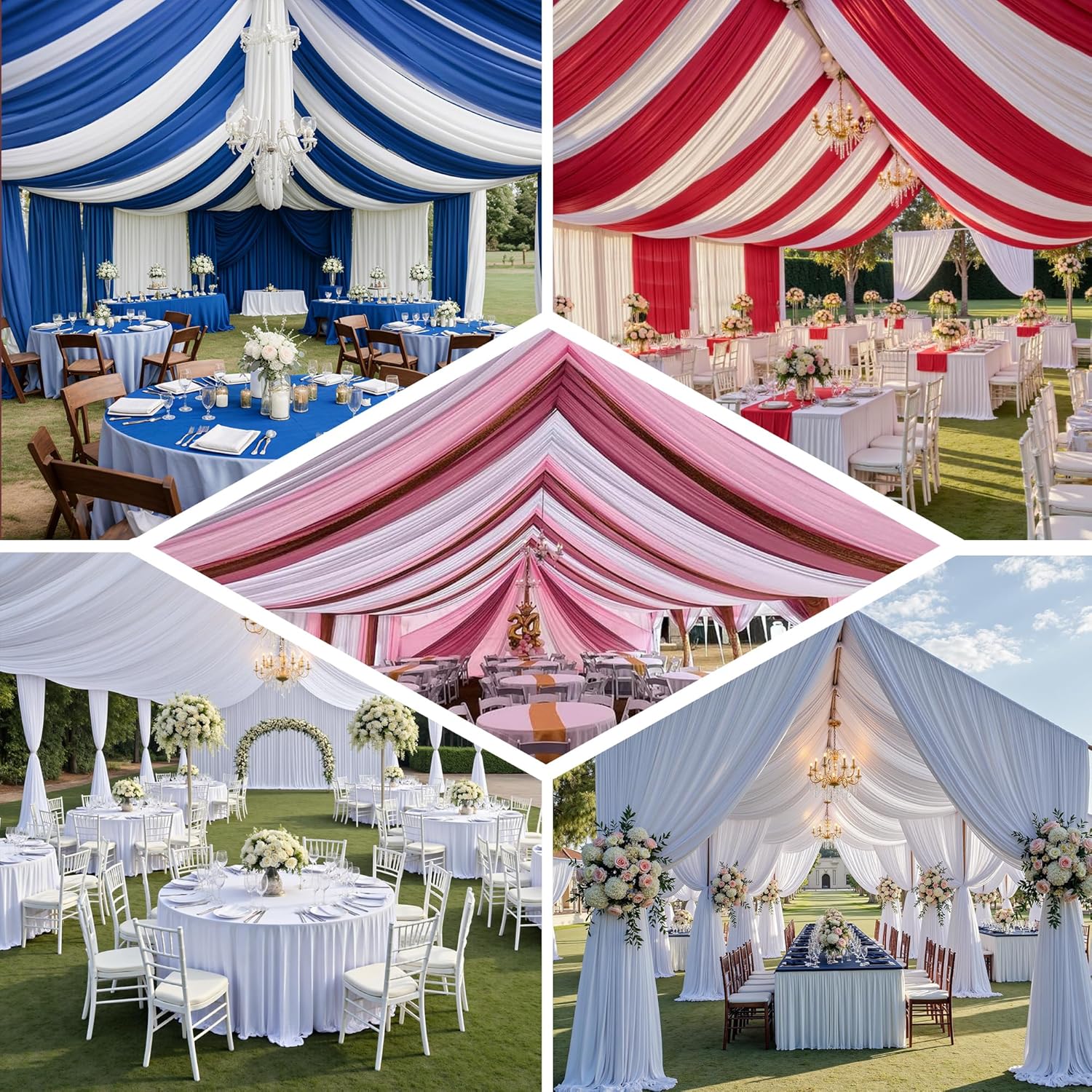 PartyVillage 20ft x 40ft White Ceiling Drapes 4 Panels