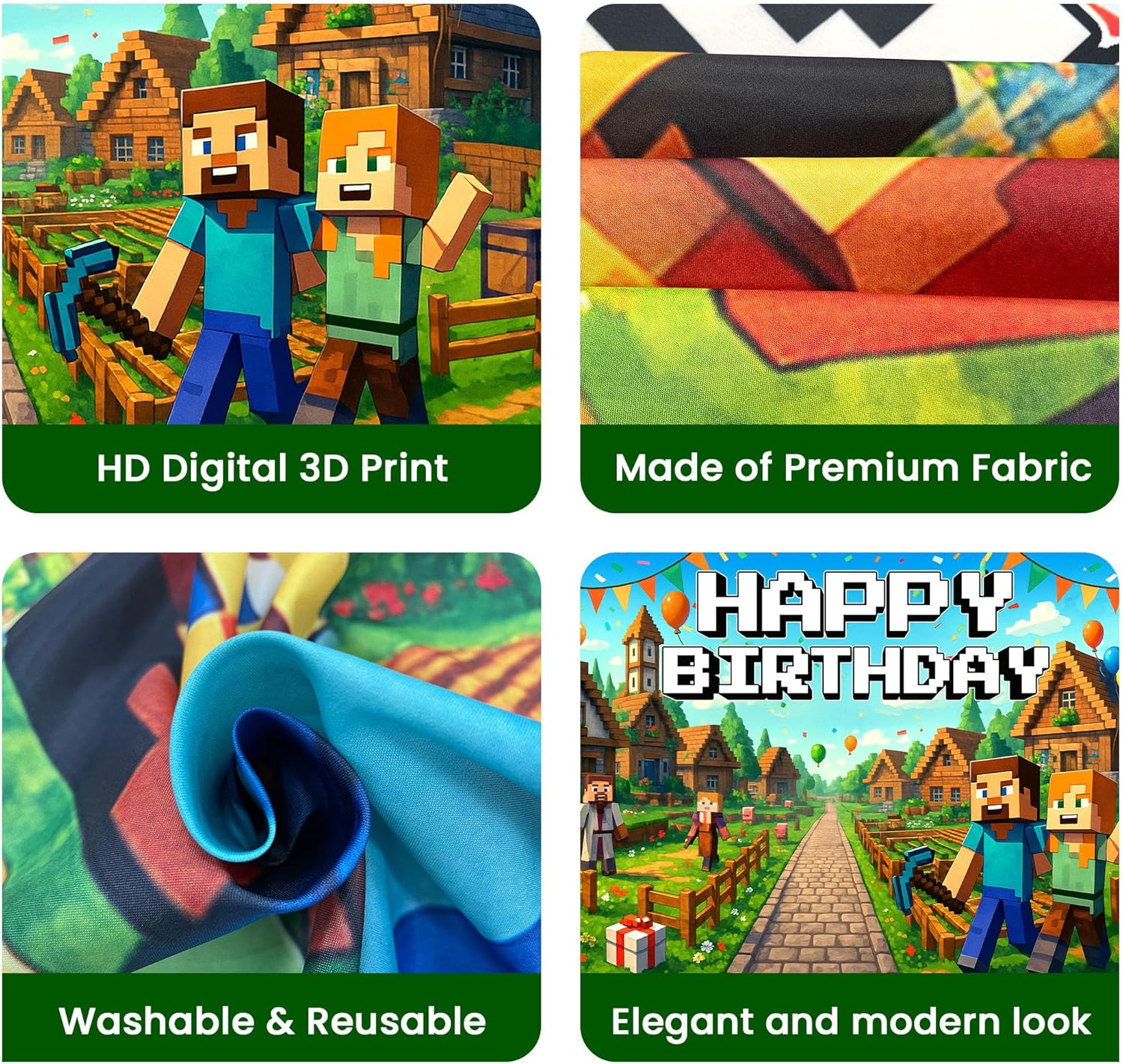 Pixel Gaming Birthday Banner Boy 6x4ft Decor