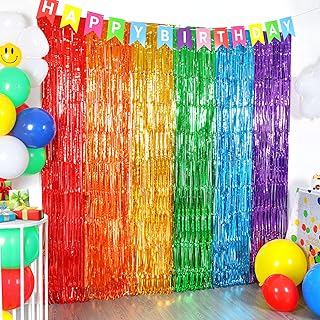 Rainbow Foil Fringe Curtains 2 Pack Party Decor 33x66ft Backdrop