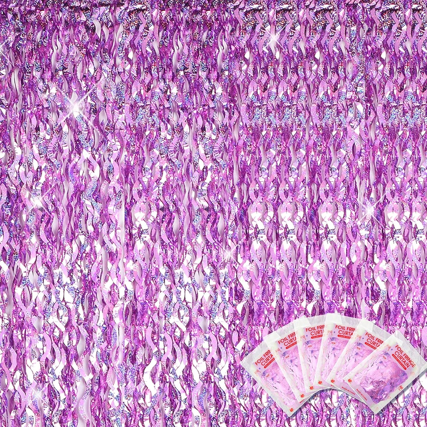 Jutom 6 Piece Wavy Tinsel Curtain Purple