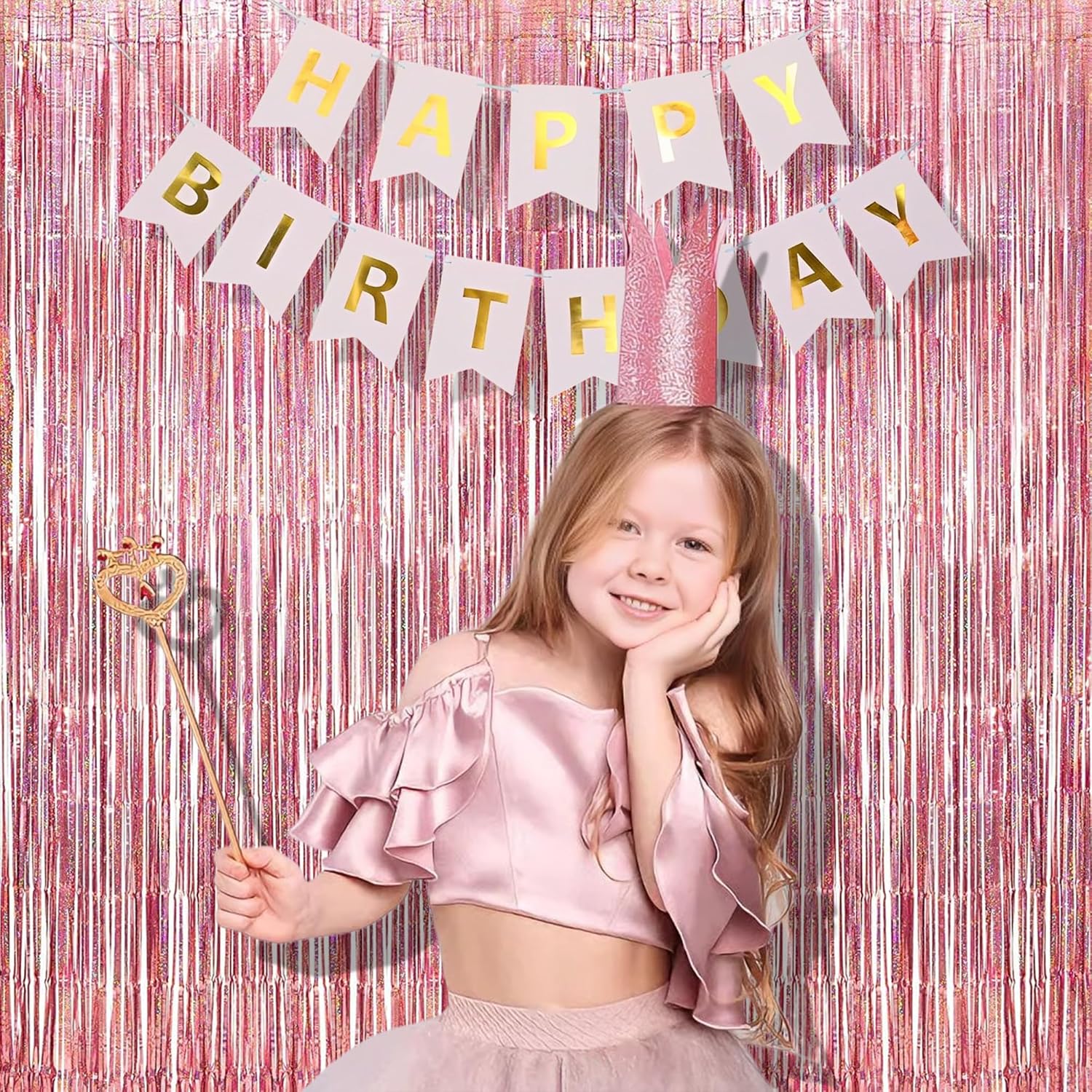 BraVeshine Rose-Gold Tinsel Curtain Backdrop - 2Pcs 32x82ft