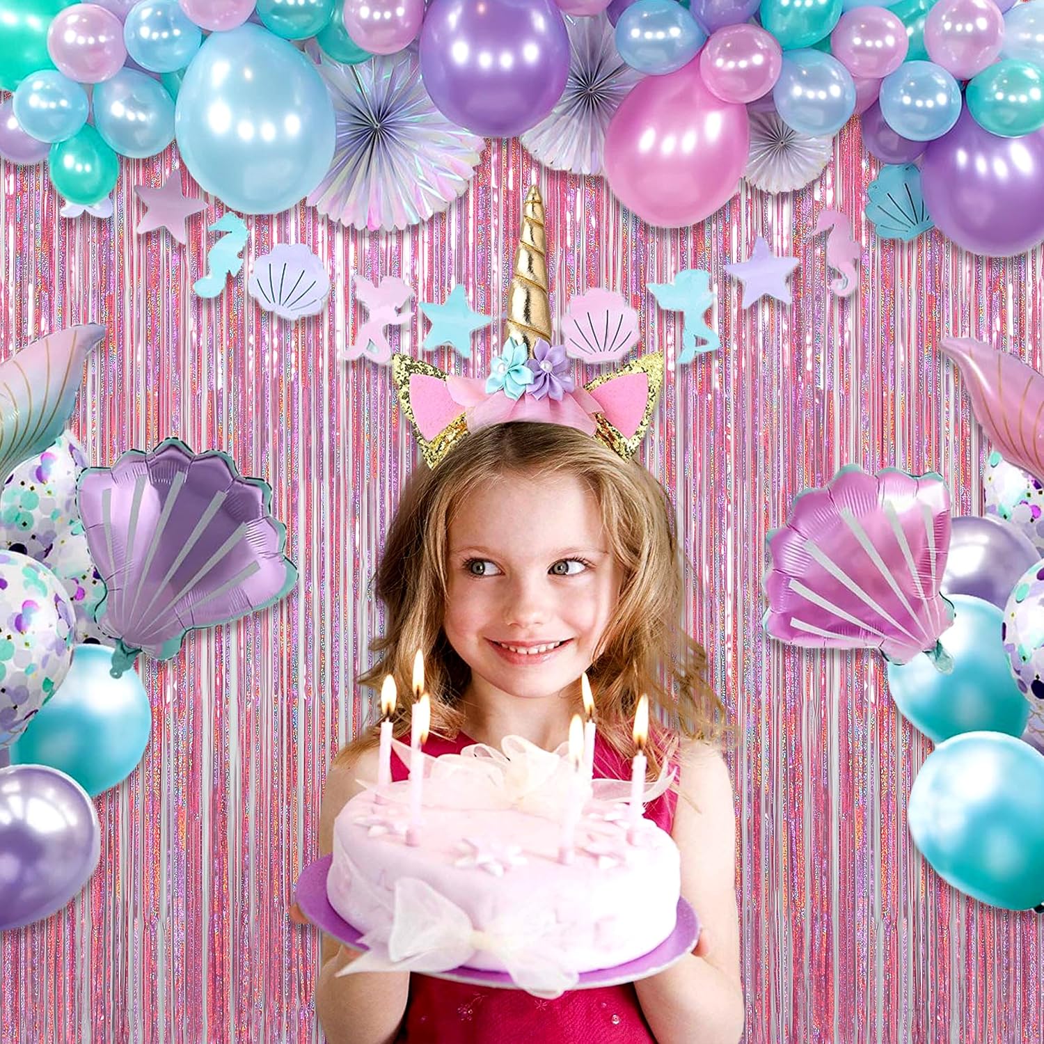 Melsan Pink Tinsel Curtains Backdrop 2 Pack