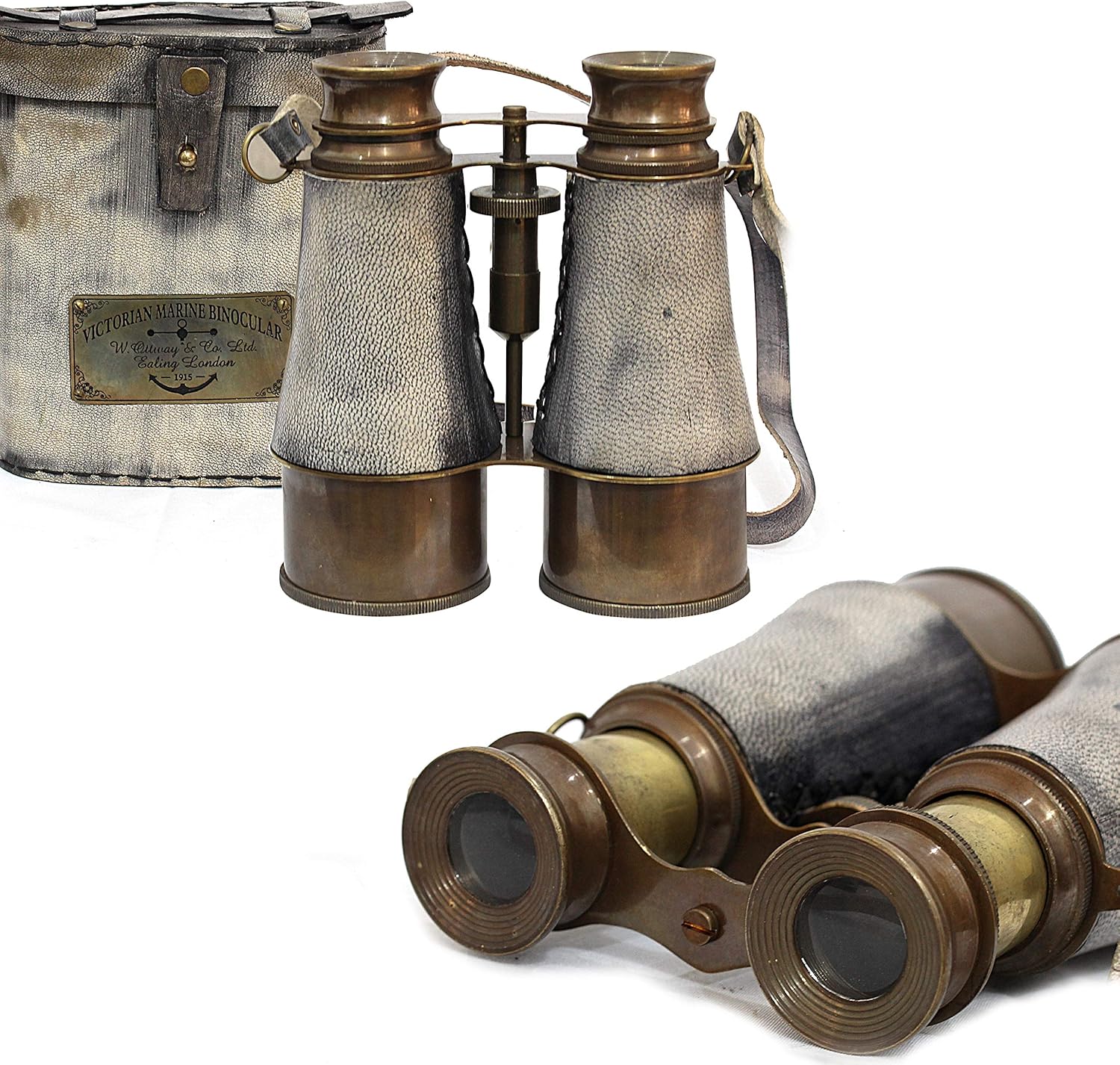 Brass Binocular with Leather Case and 15X Magnification