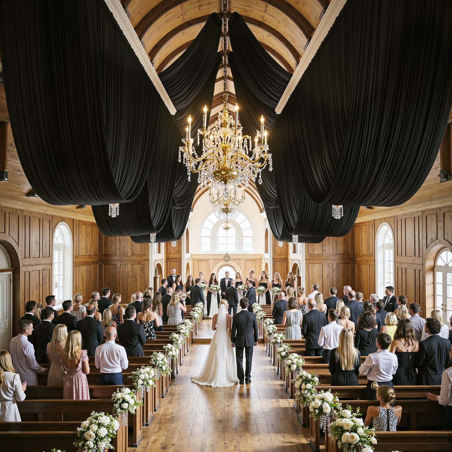 PartyVillage 10ft x 20ft Black Ceiling Curtain for Weddings