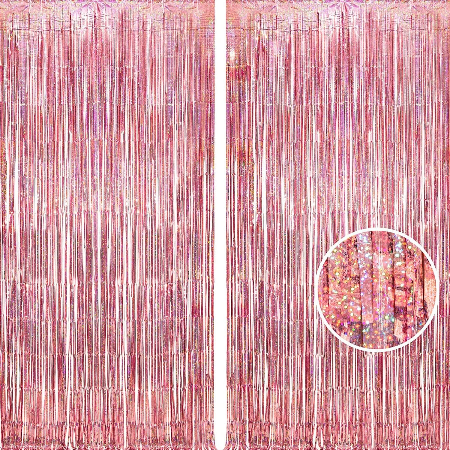 BraVeshine Rose-Gold Tinsel Curtain Backdrop - 2Pcs 32x82ft