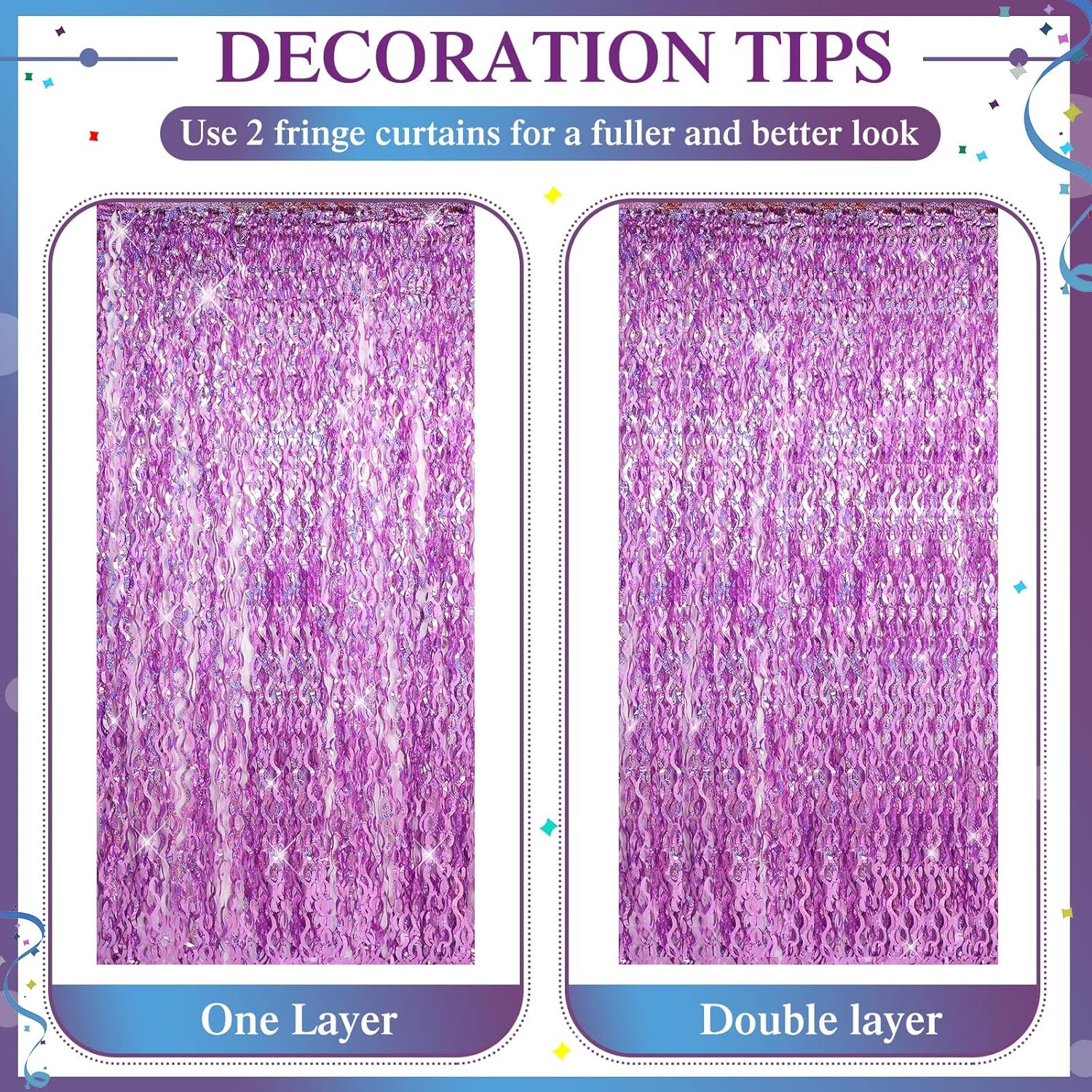 Jutom 6 Piece Wavy Tinsel Curtain Purple