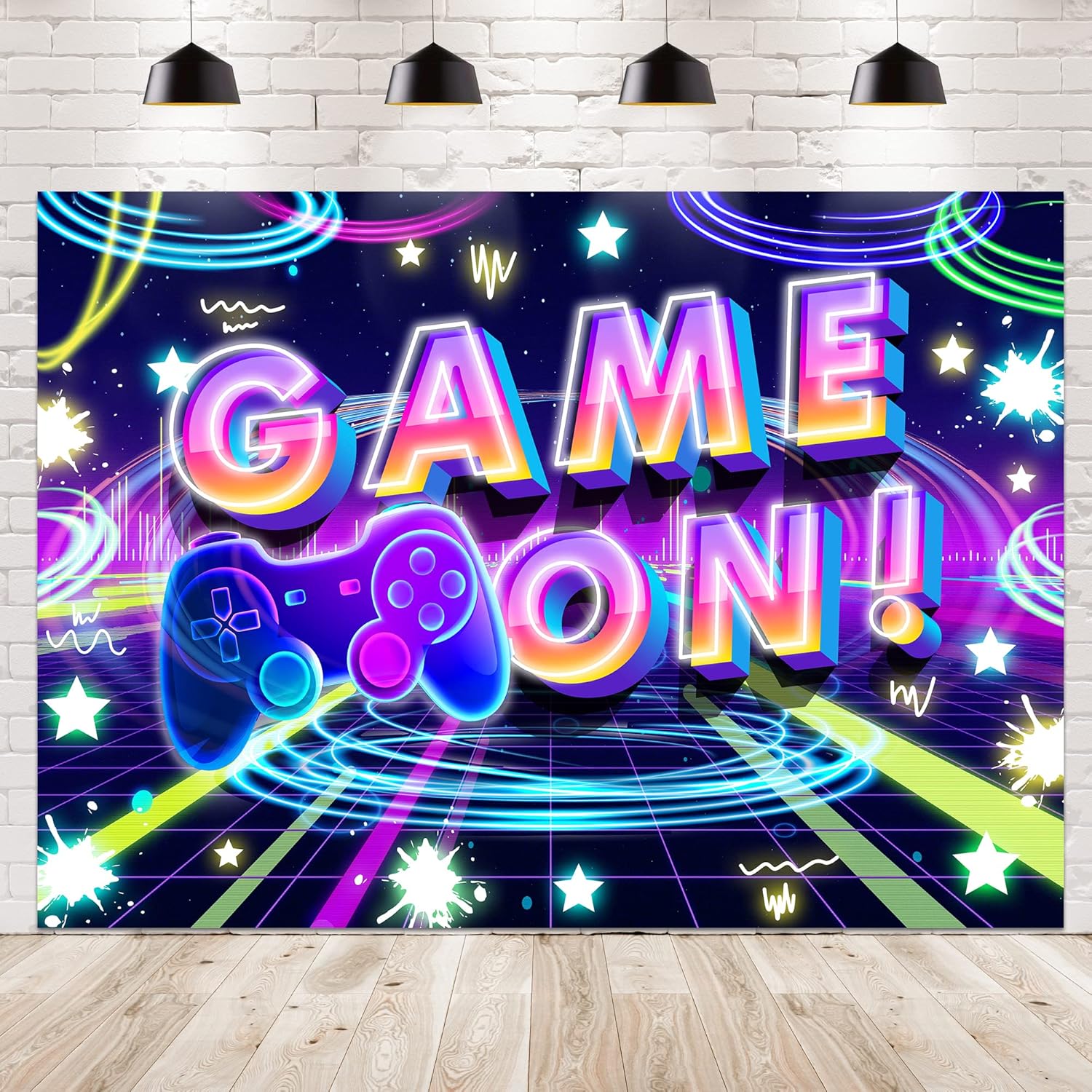 Neon Party Supplies Game On Backdrop for Kids