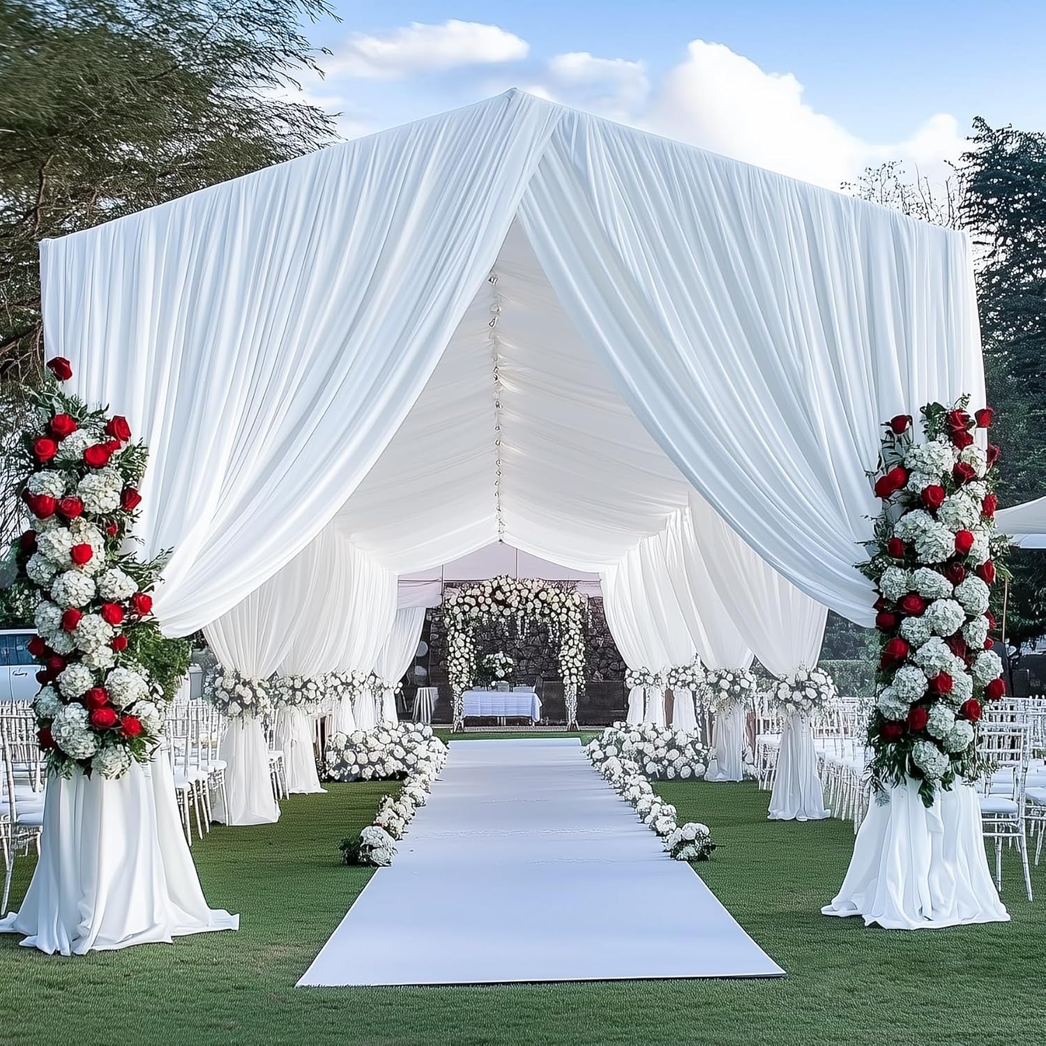 4 Panels White Wedding Drapes 5ftx40ft Wrinkle Free