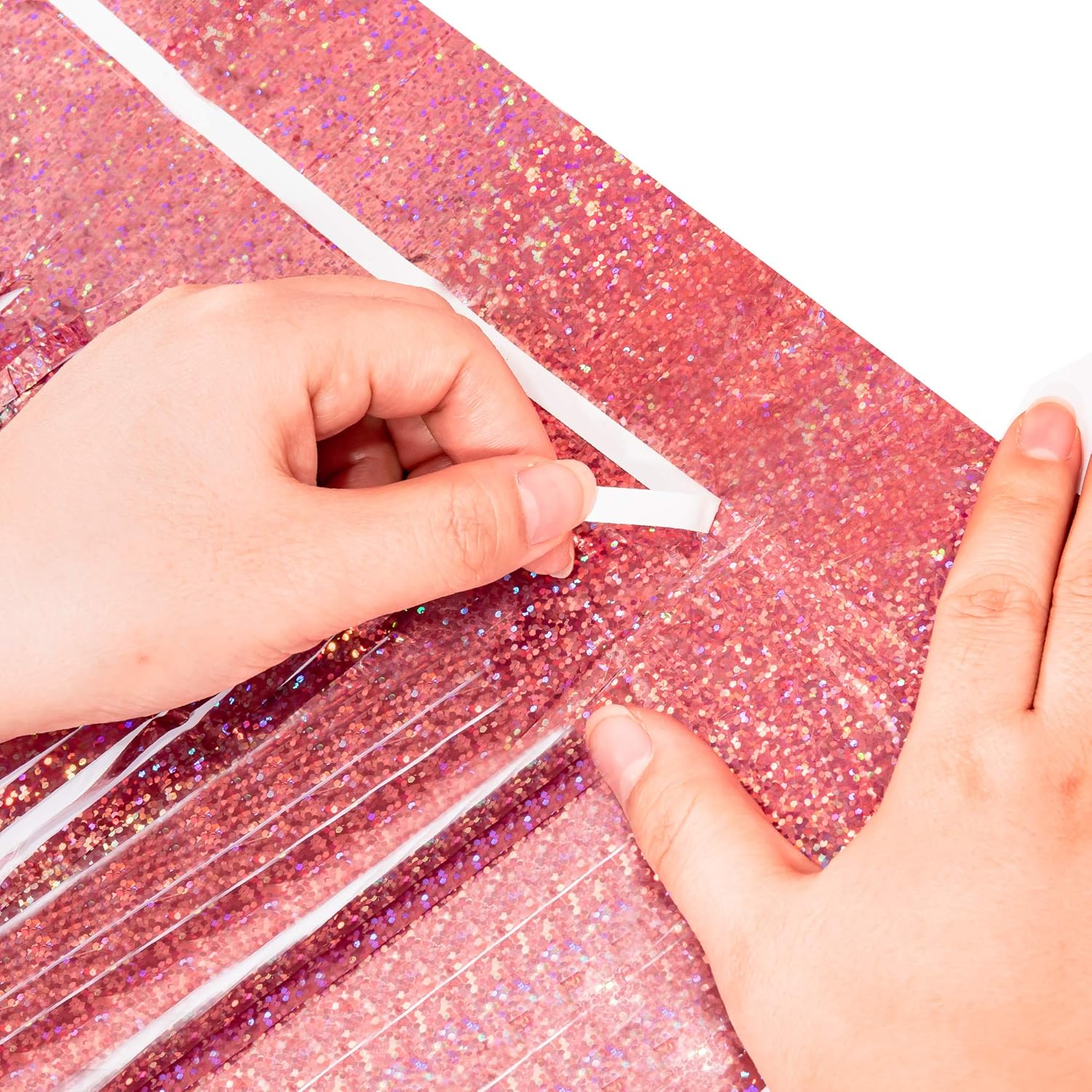 BraVeshine Rose-Gold Tinsel Curtain Backdrop - 2Pcs 32x82ft